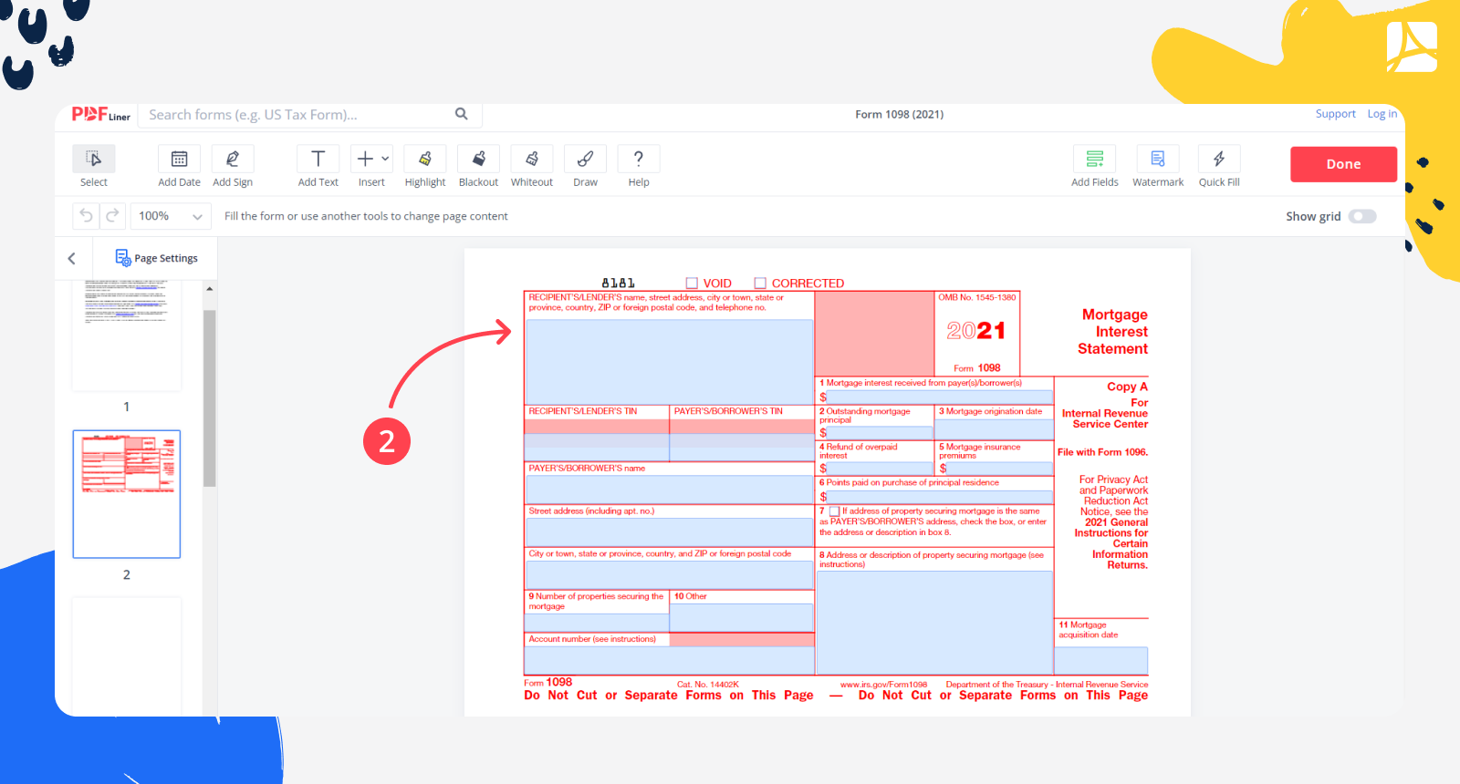 Form 1098 2021 Edit PDF And Form Filler Online PDFliner