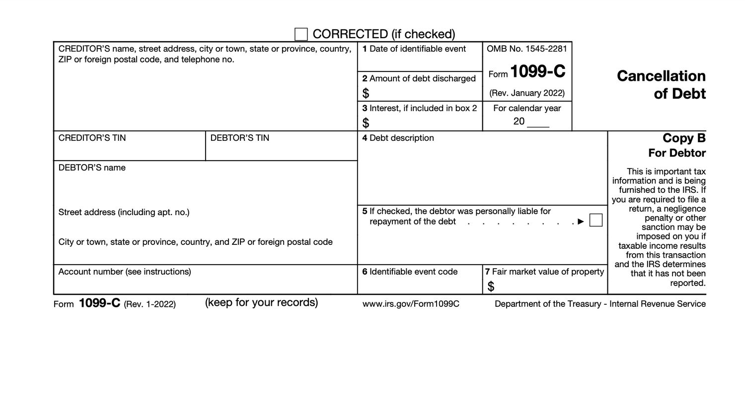 Form 1099 C How To Report Canceled Debt To The IRS