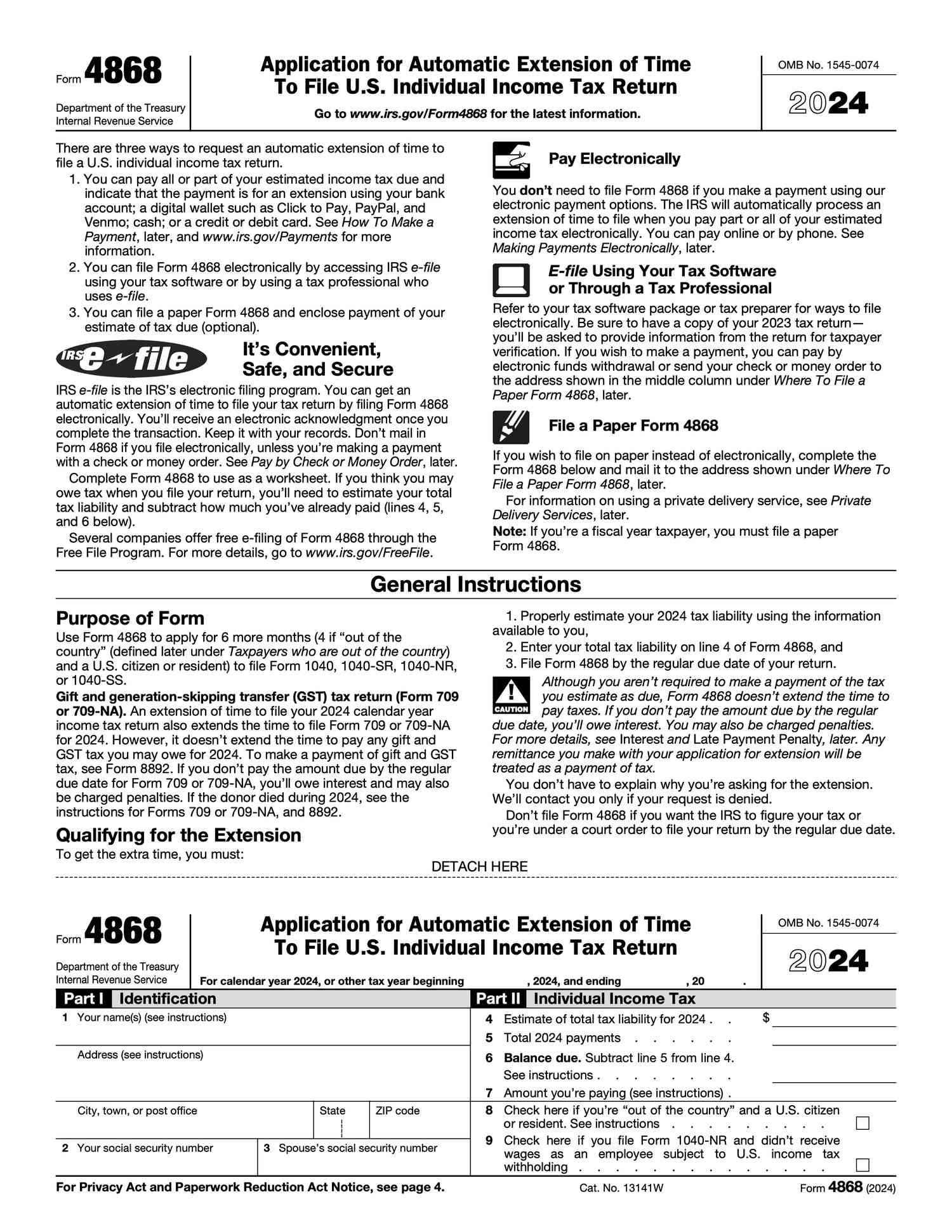 Form 4868 6 Month Extension To File A Tax Return