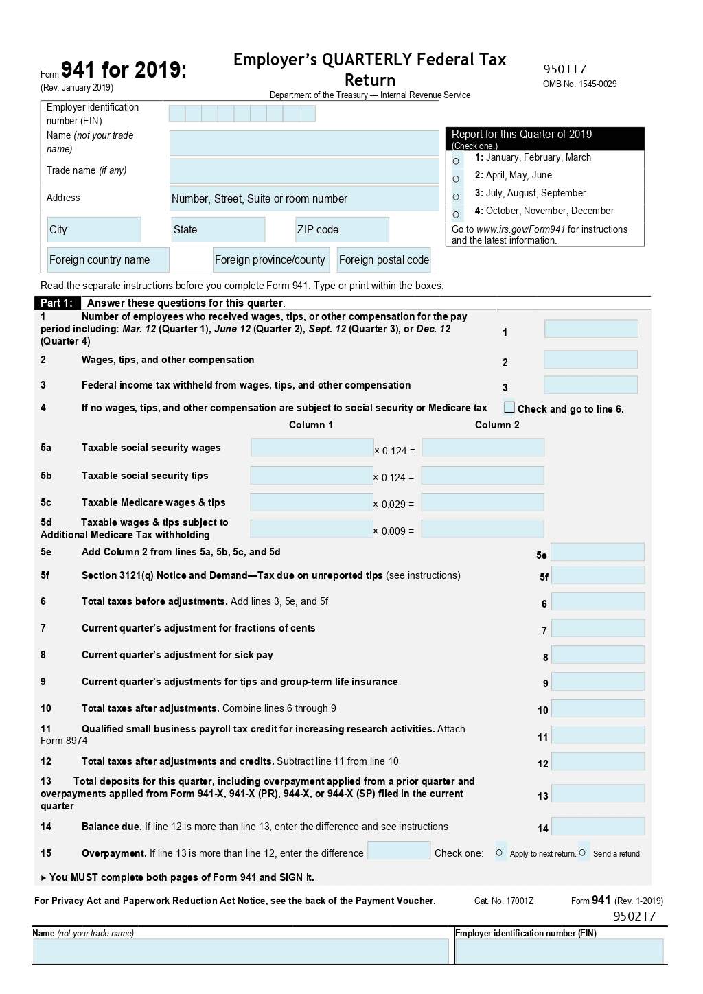 2025 Form 941 Printable