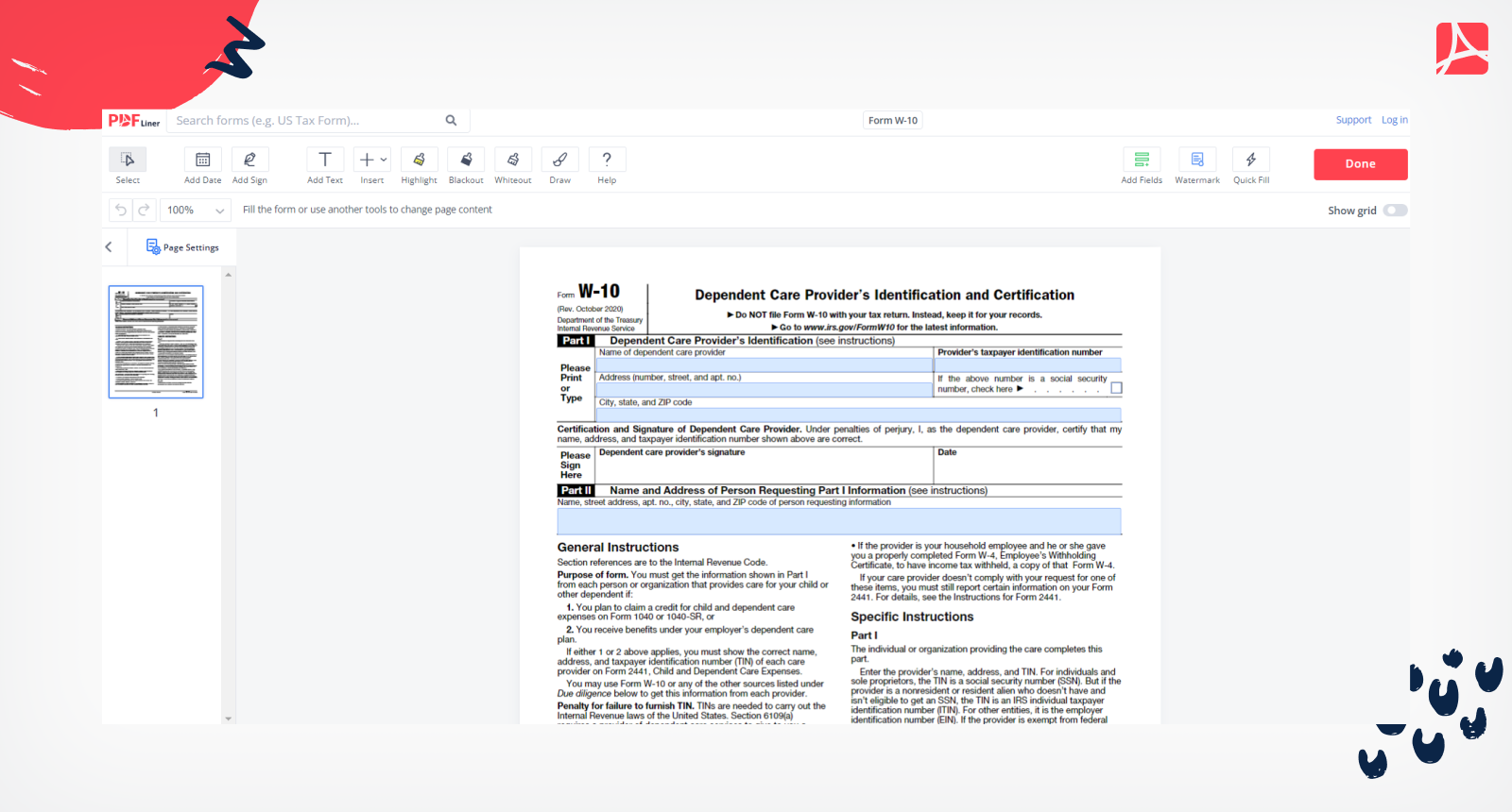 Form W 10 Printable Form W 10 Blank Sign Forms Online PDFliner
