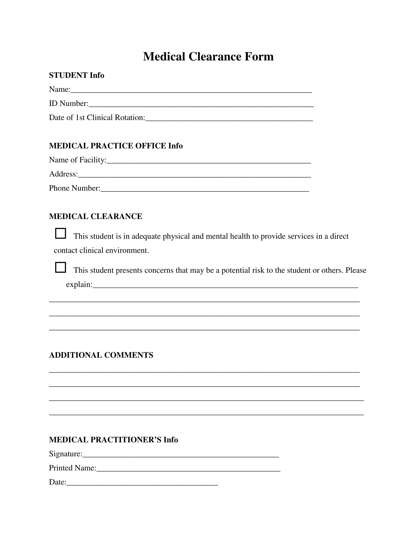 Free Printable Medical Clearance Form