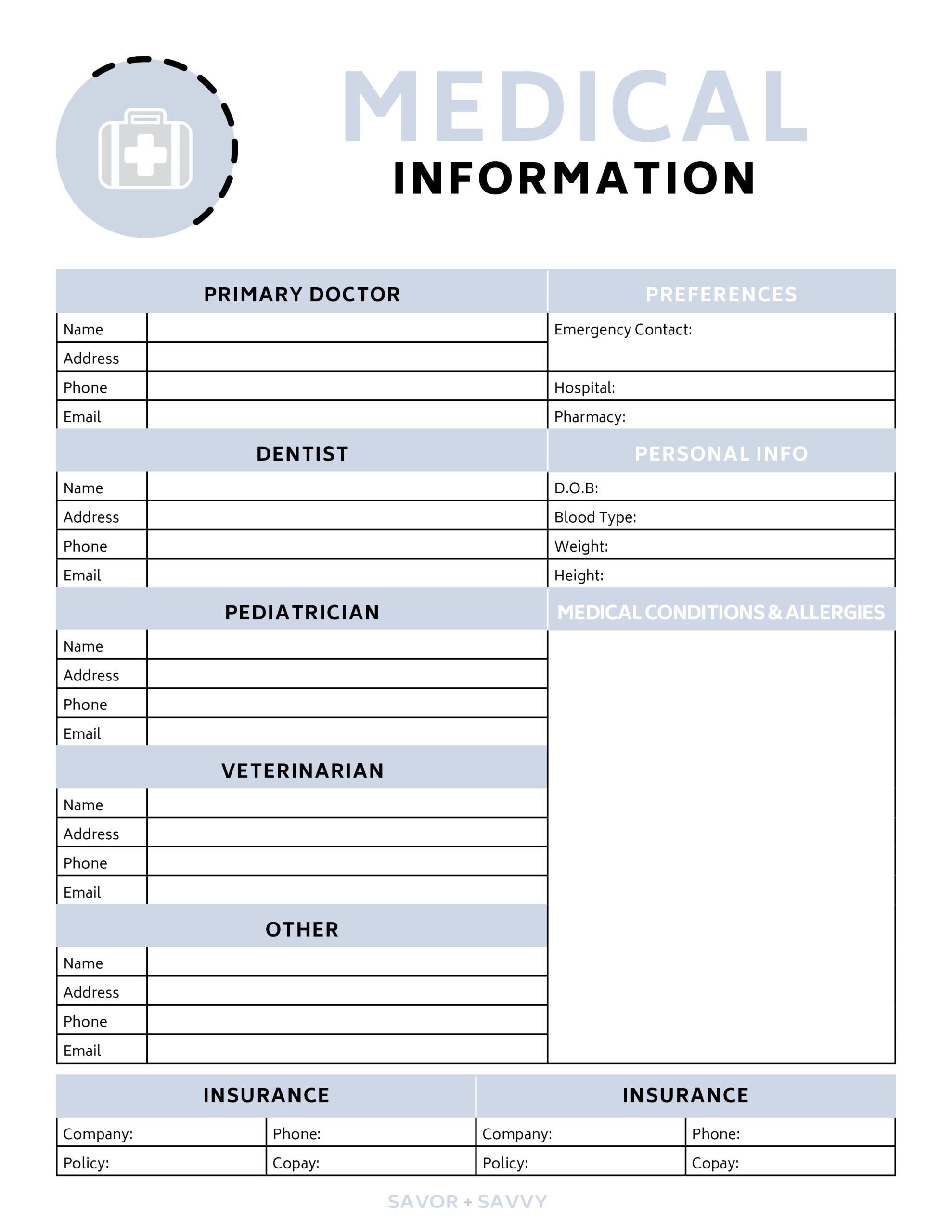 Free 4 Page Medical Binder Printable Savor Savvy