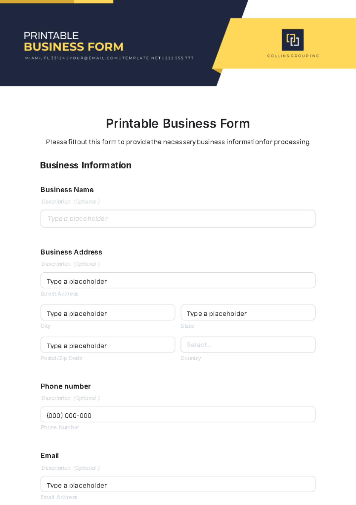 Free Business Form Templates To Edit Online