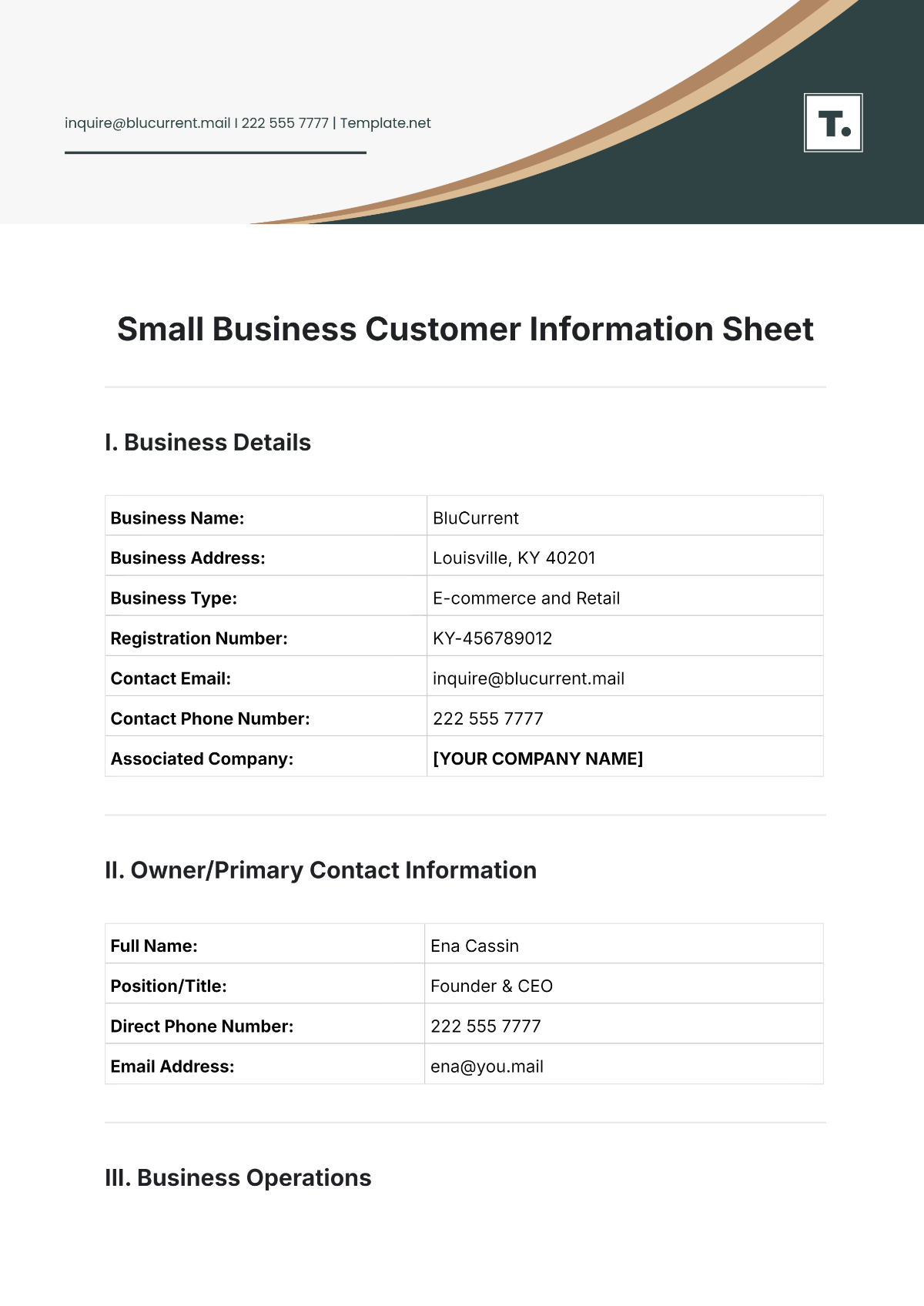 Free Printable Customer Information Form