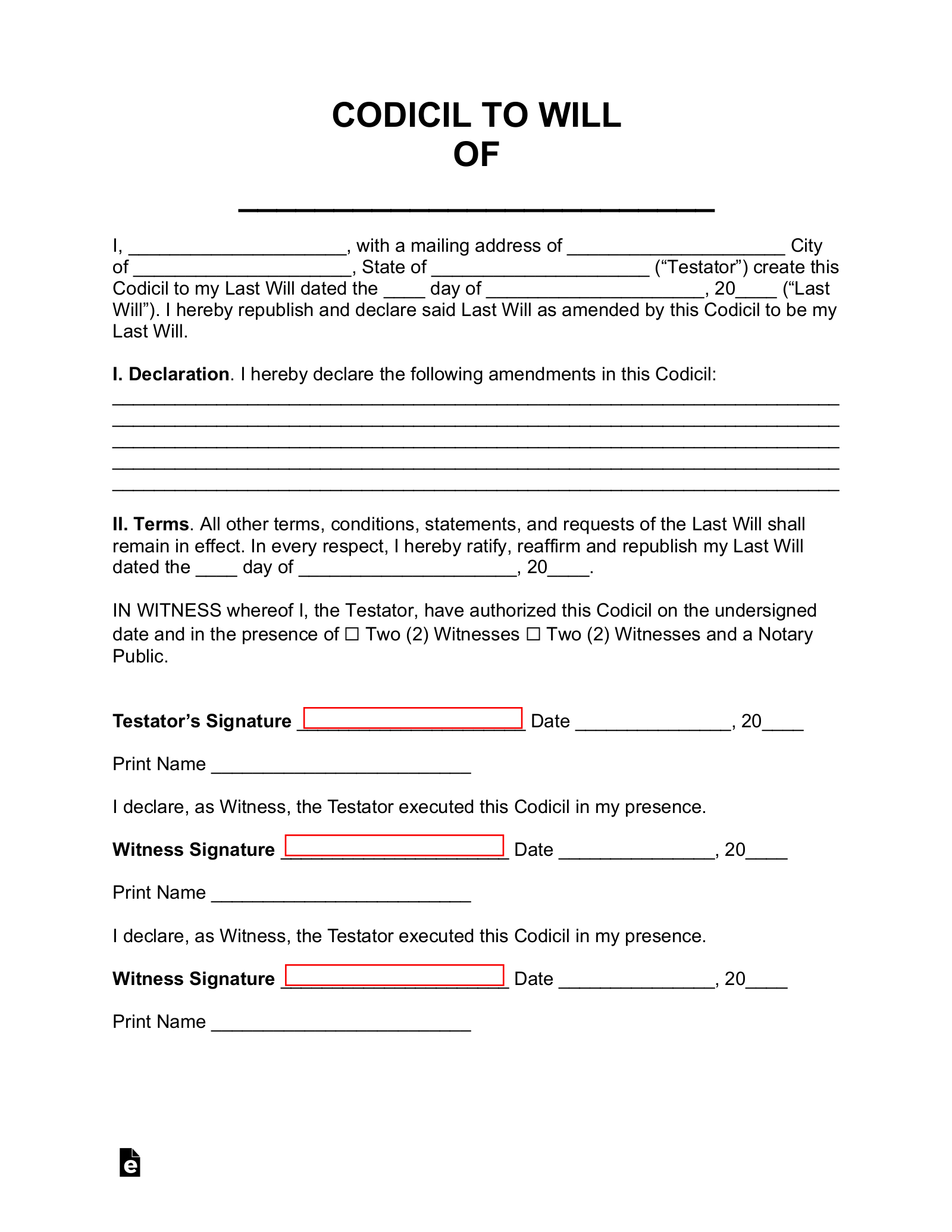 Printable Blank Will Form