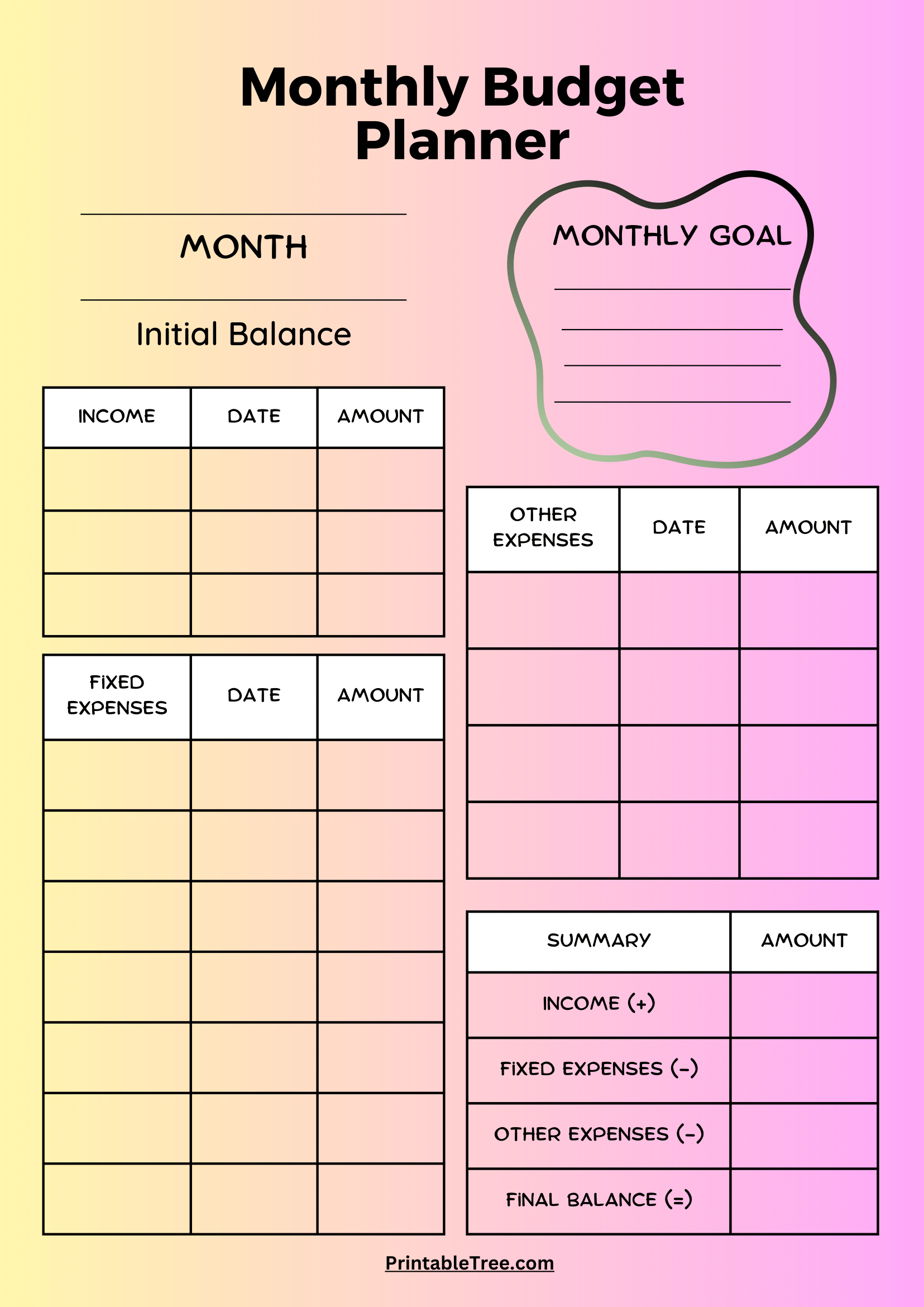 Budget Forms Free Printable