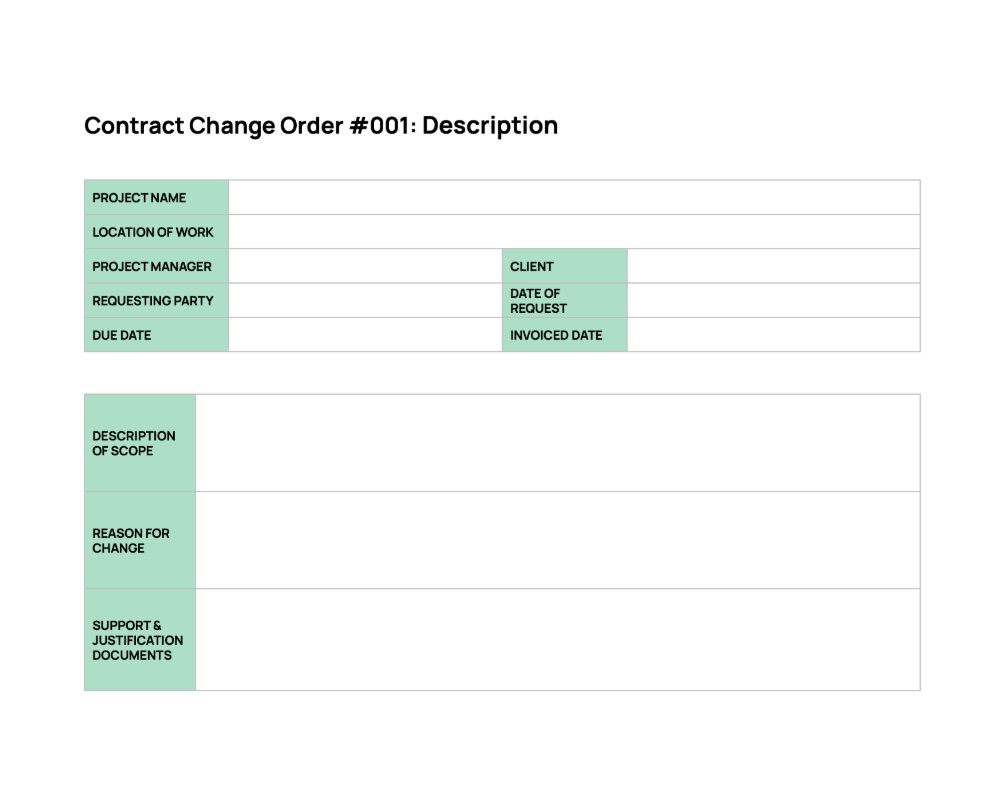 Free Download Your Change Order Form For Construction