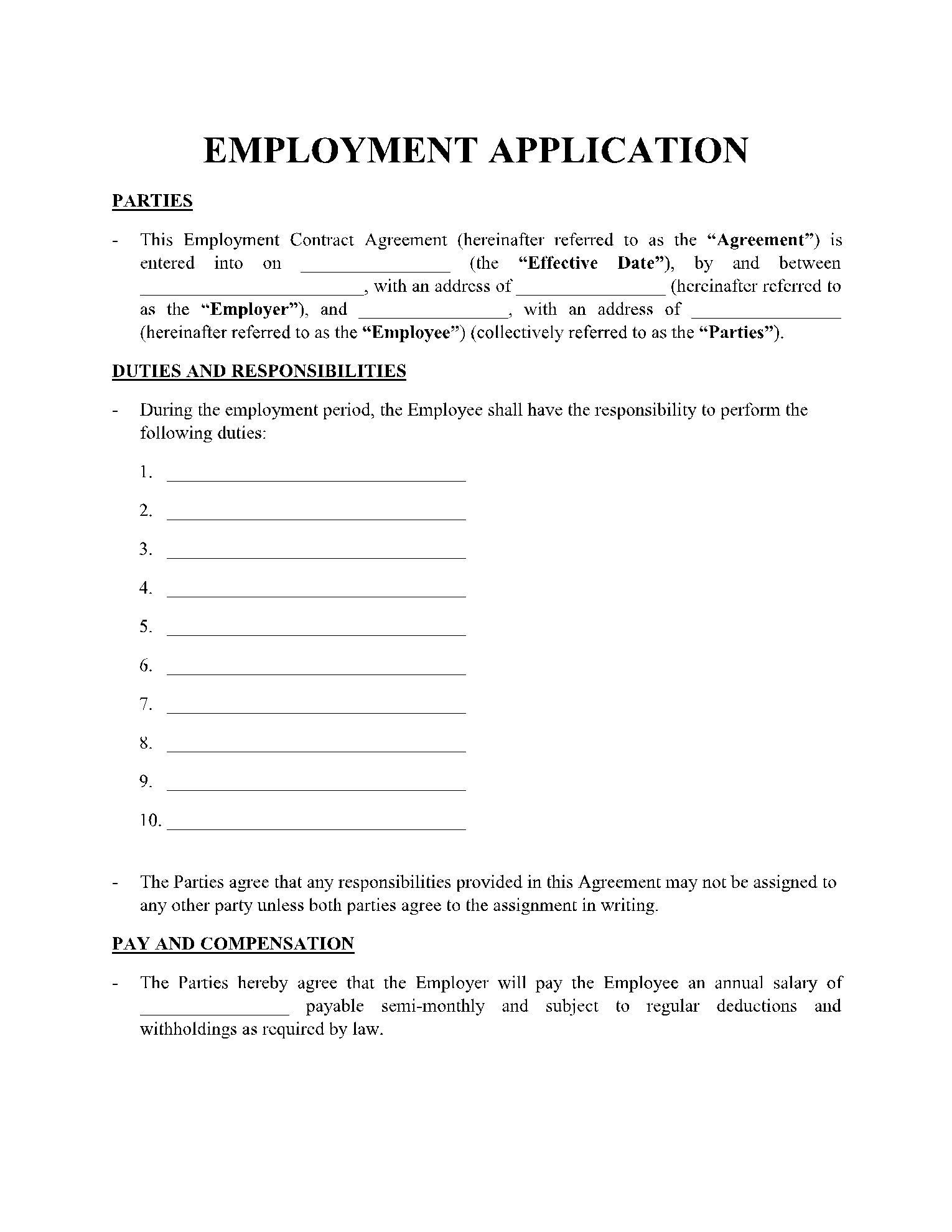 Printable Basic Job Application Form