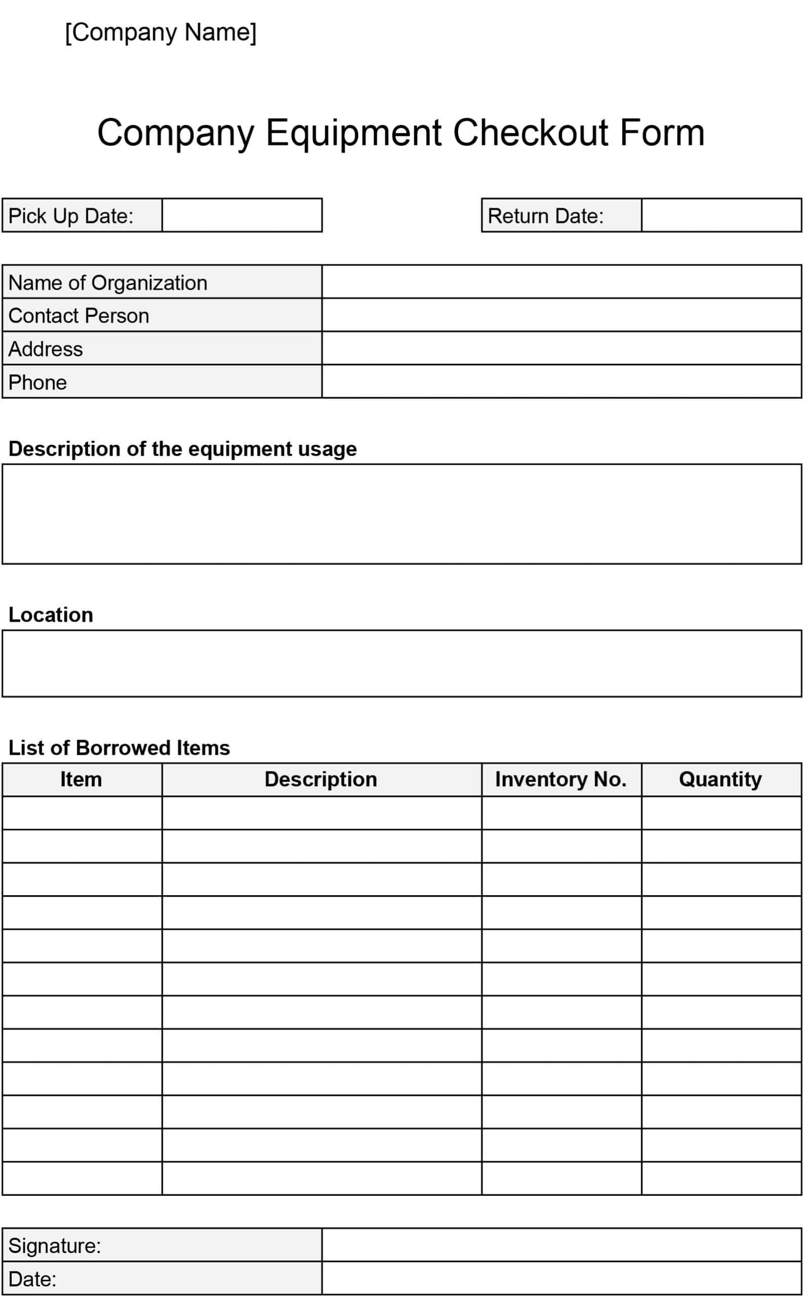 Free Equipment Checkout Forms Download Print In PDF Office GDocs 