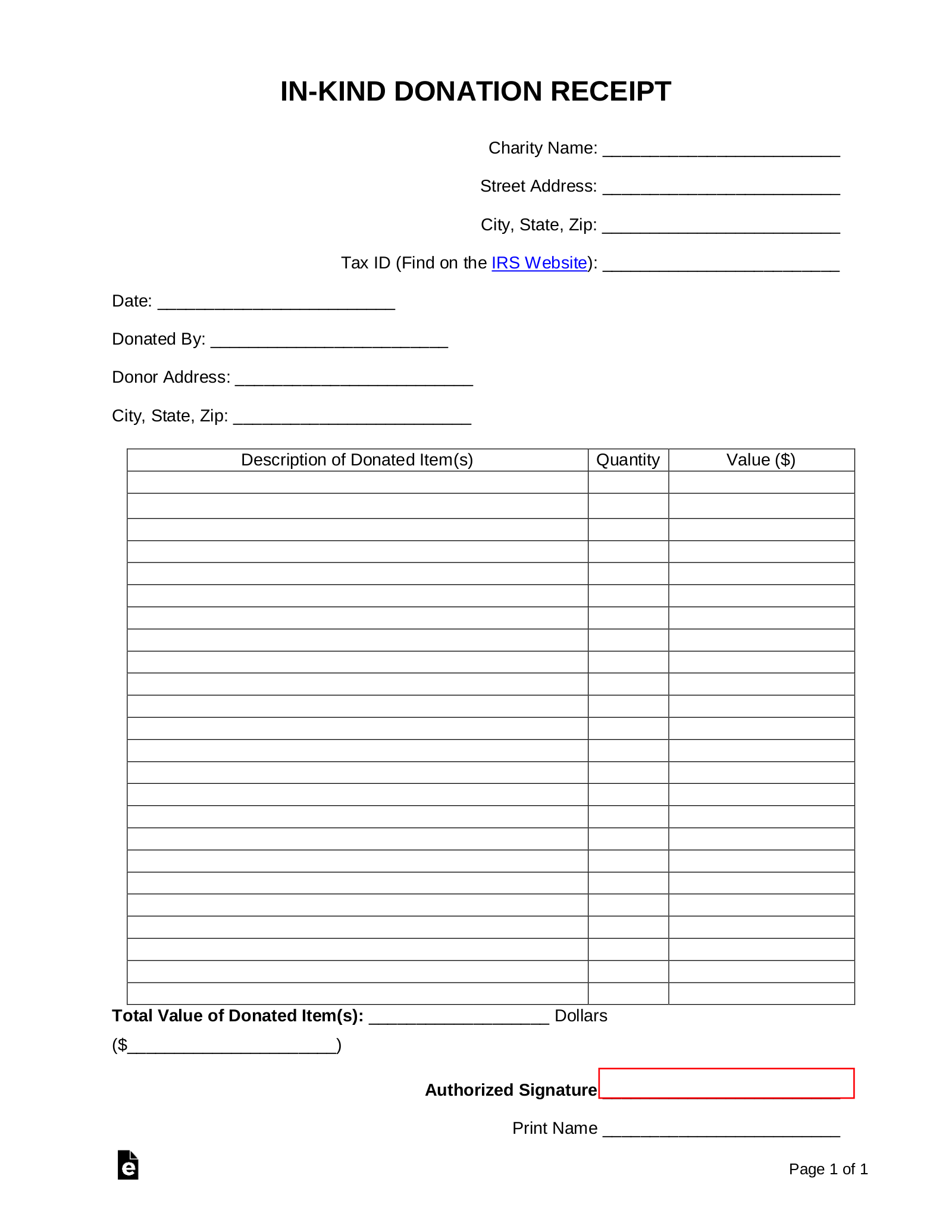 Free In Kind Personal Property Donation Receipt Template PDF Word EForms