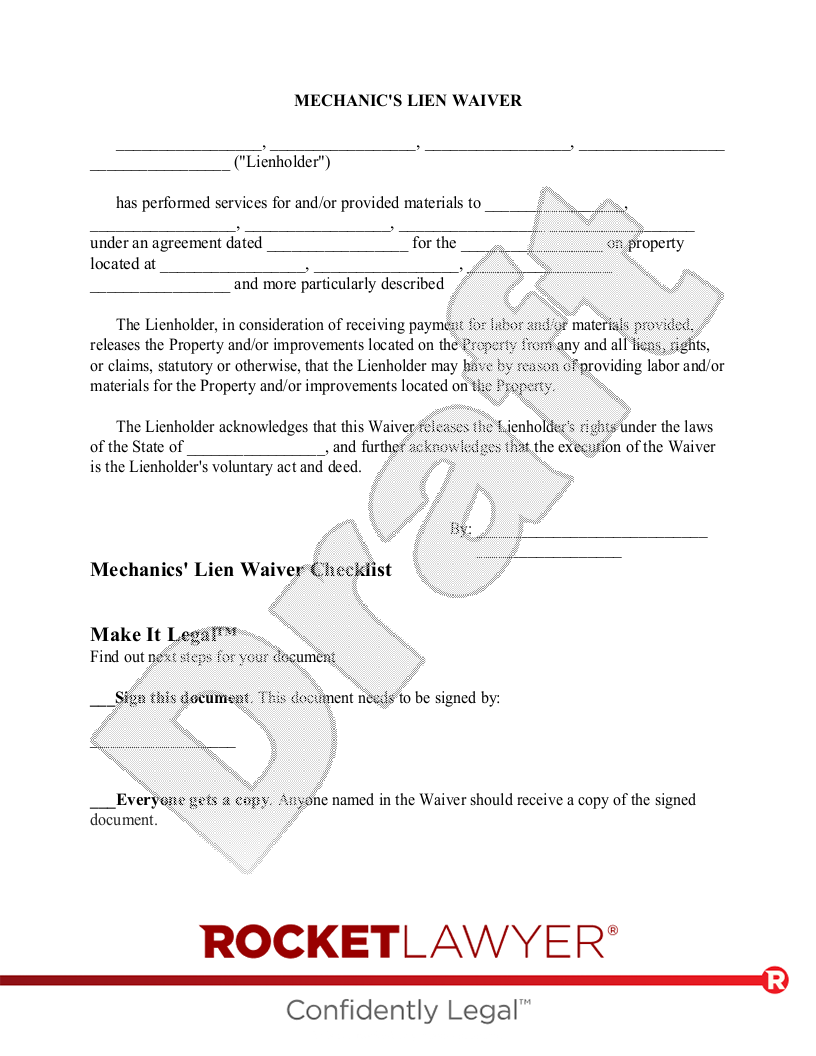 Free Mechanic s Lien Waiver Make Download Rocket Lawyer