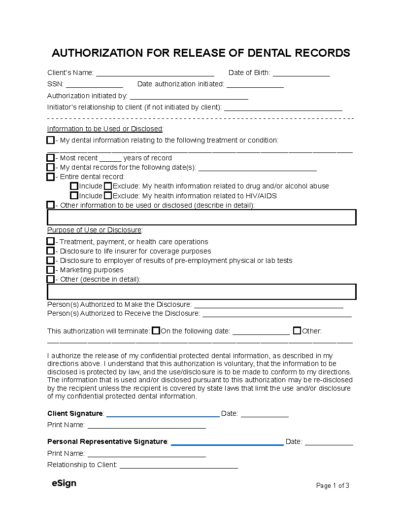 Printable Medical Release Form