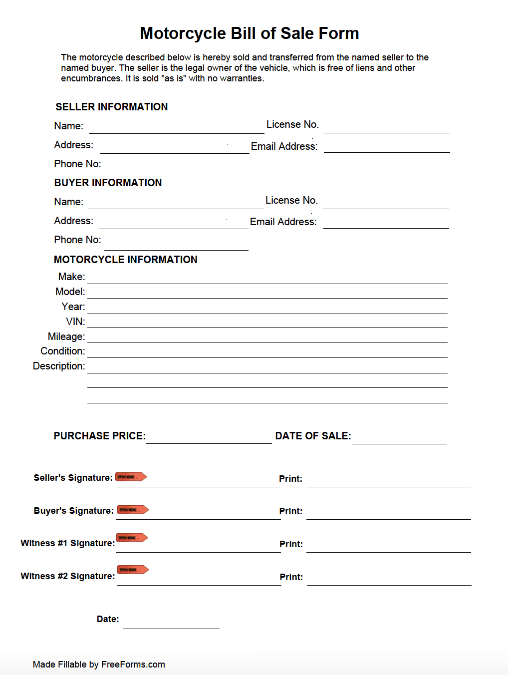Printable Bill Of Sale Form