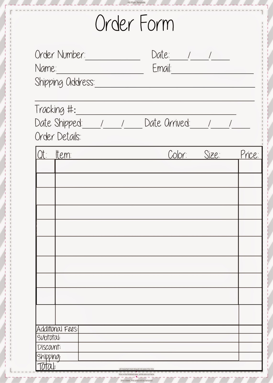 Order Form Template Free Printable