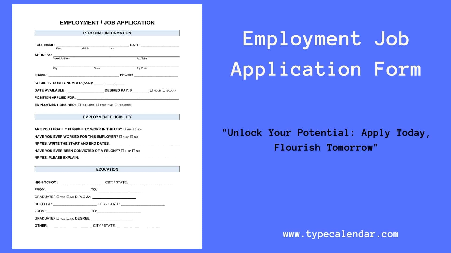 Job Application Form Free Printable