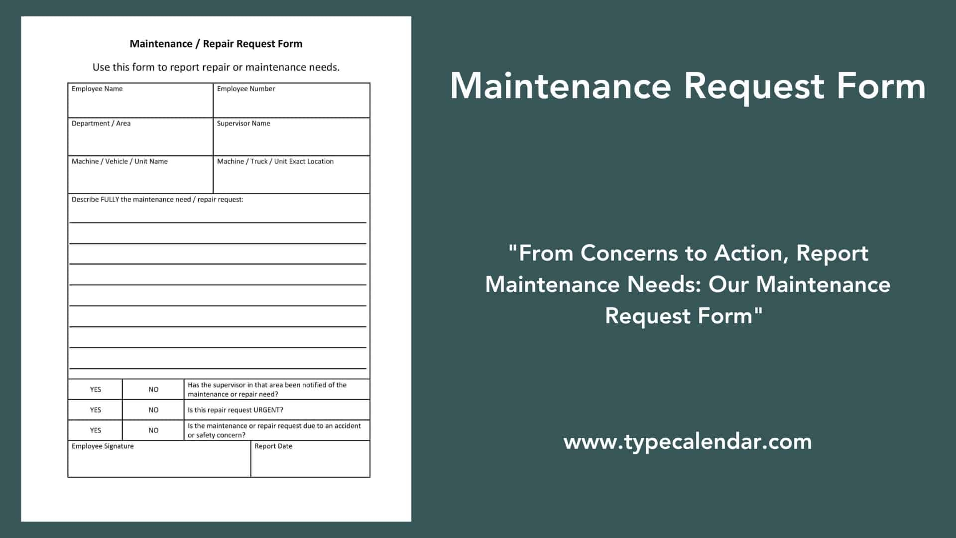 Free Printable Maintenance Request Form Template