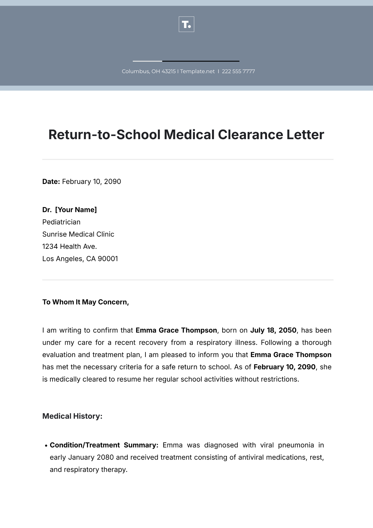 Free Printable Medical Clearance Letter Template To Edit Online