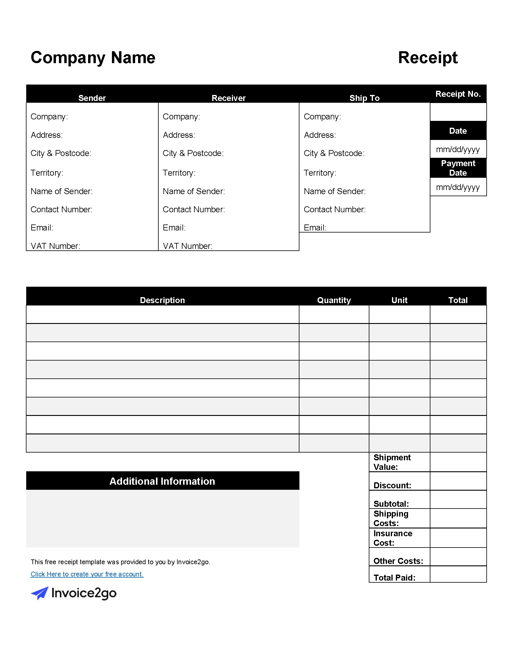 Printable Receipt Format