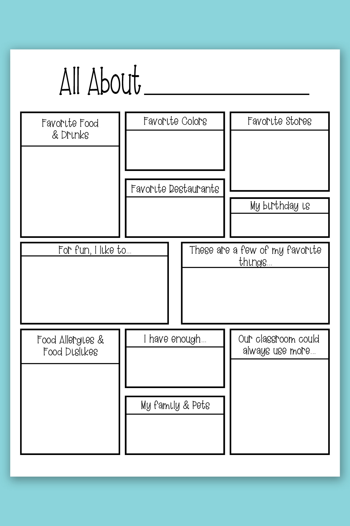 Free Printable Teacher Favorite Things Form Printable Party Favors