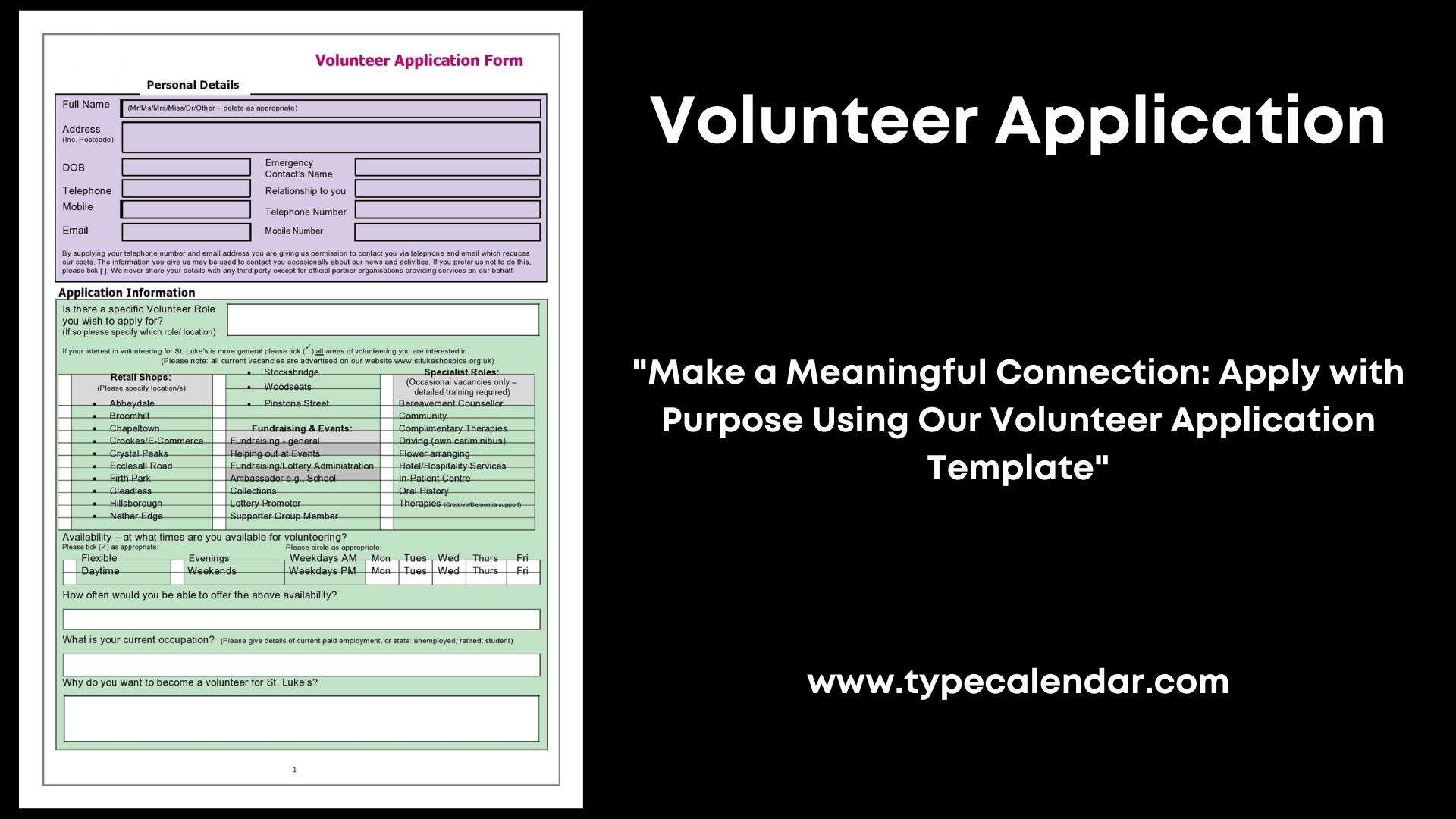 Free Printable Volunteer Application Templates Word PDF Non Profit Form