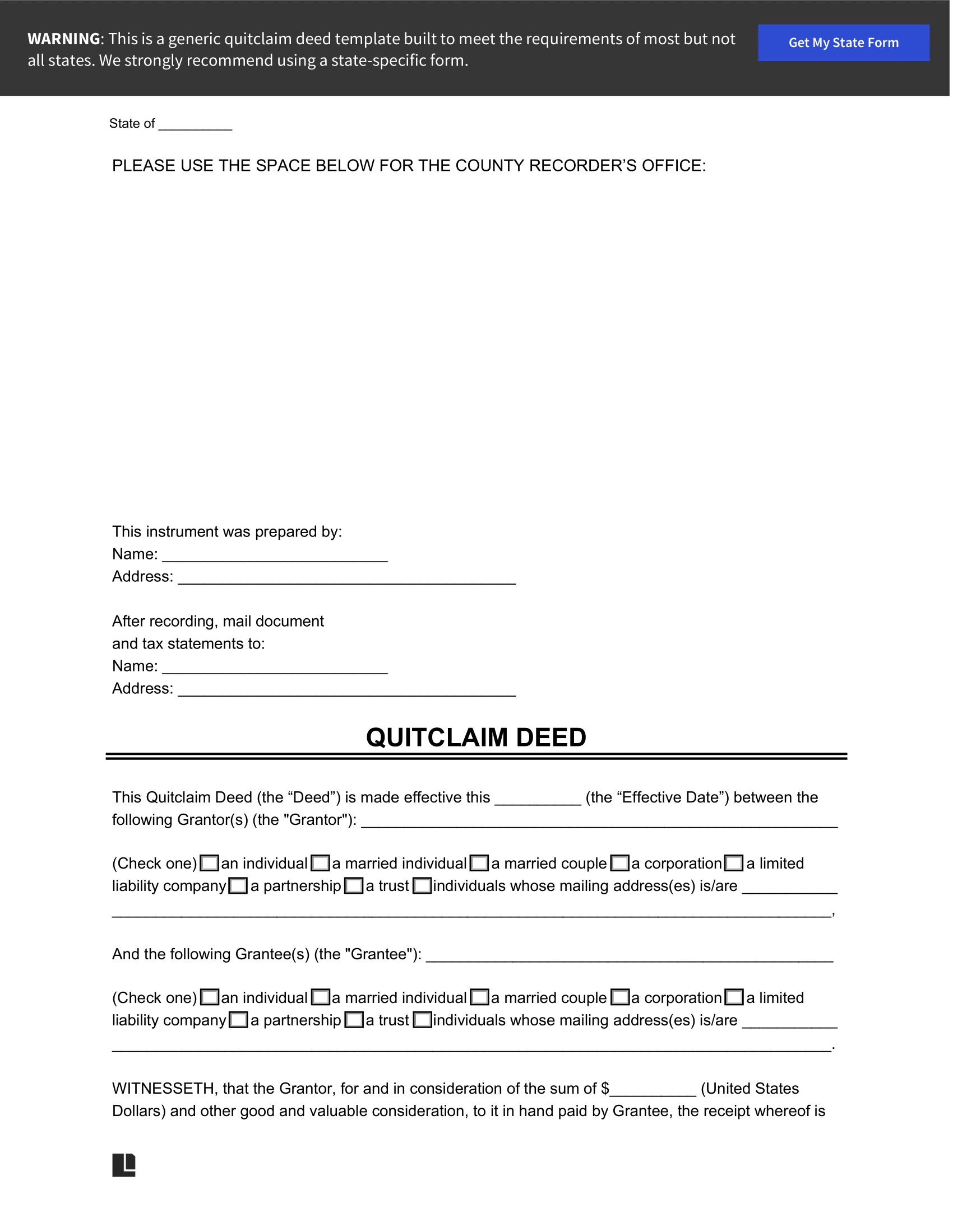 Free Quitclaim Deed Form PDF Word