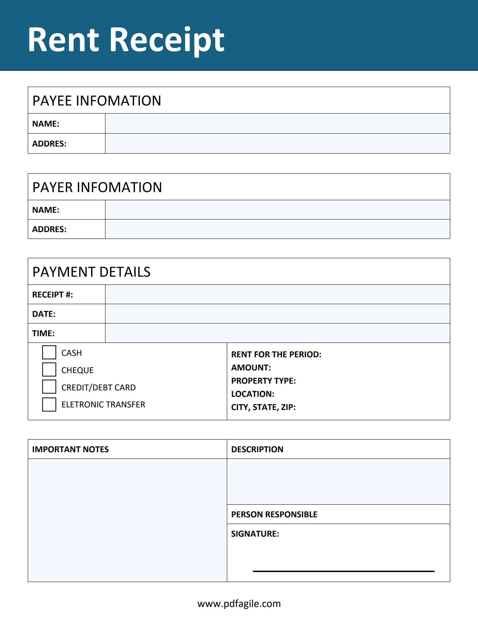 Free Rent Receipt Template PDF Agile