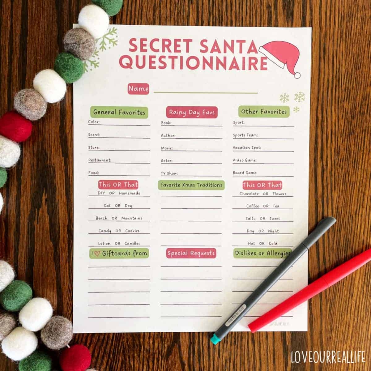 Secret Santa Forms Printable