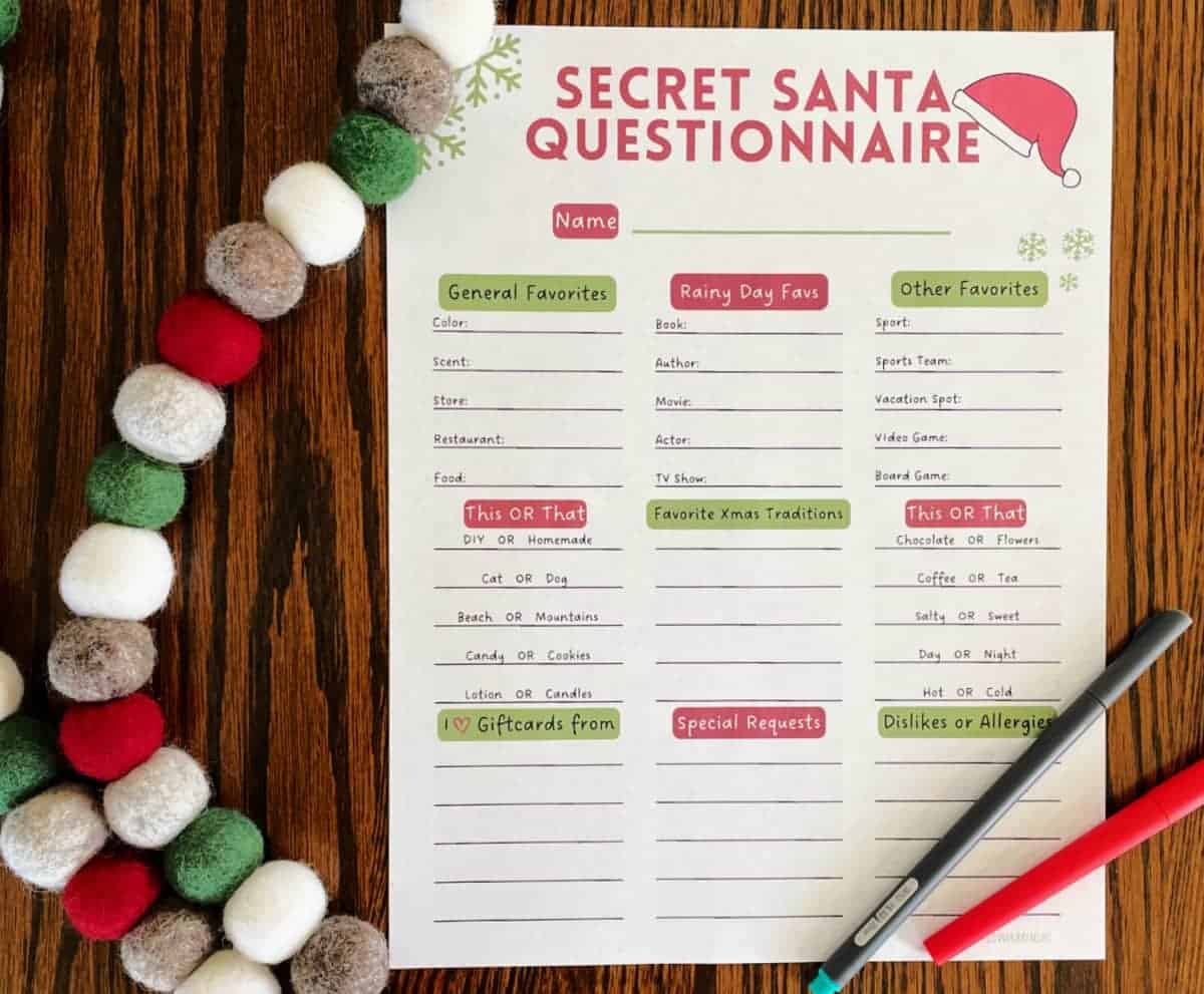 Free Printable Secret Santa Form