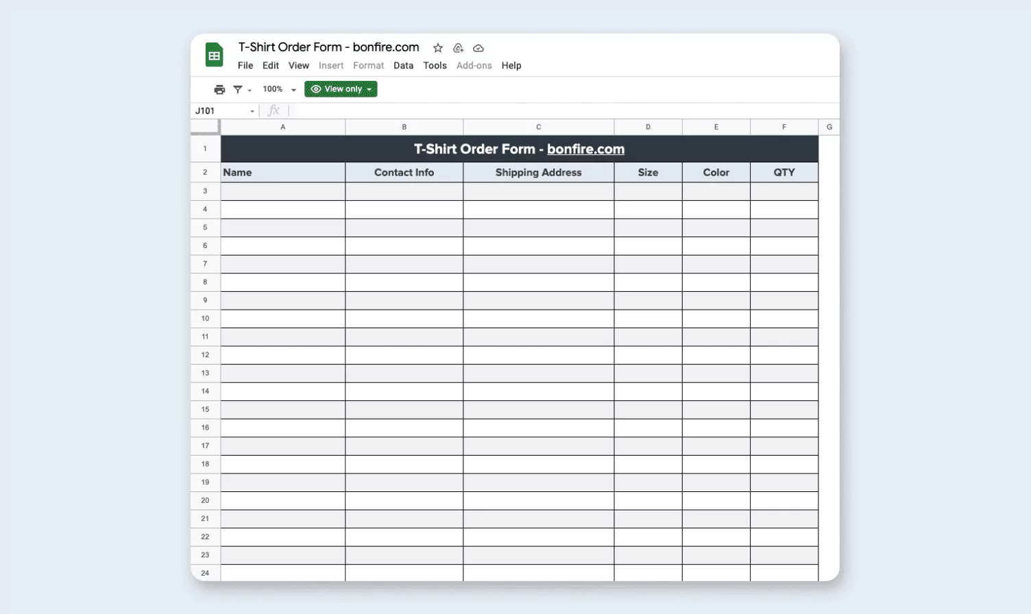 Free T Shirt Order Form Template Excel Google Sheets PDF Bonfire
