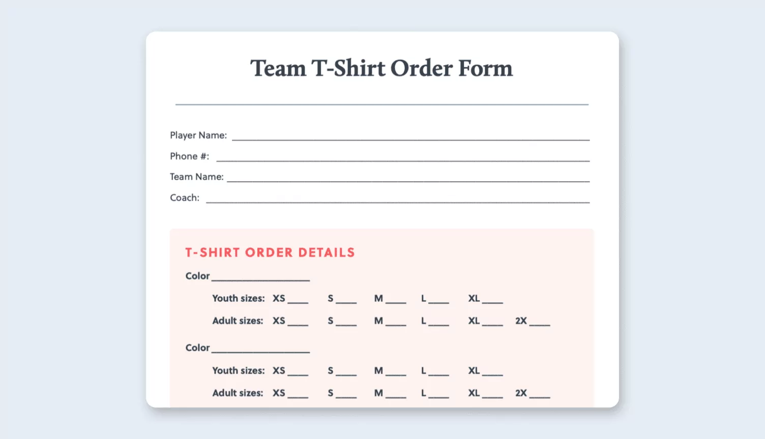 Free T Shirt Order Form Template Excel Google Sheets PDF Bonfire