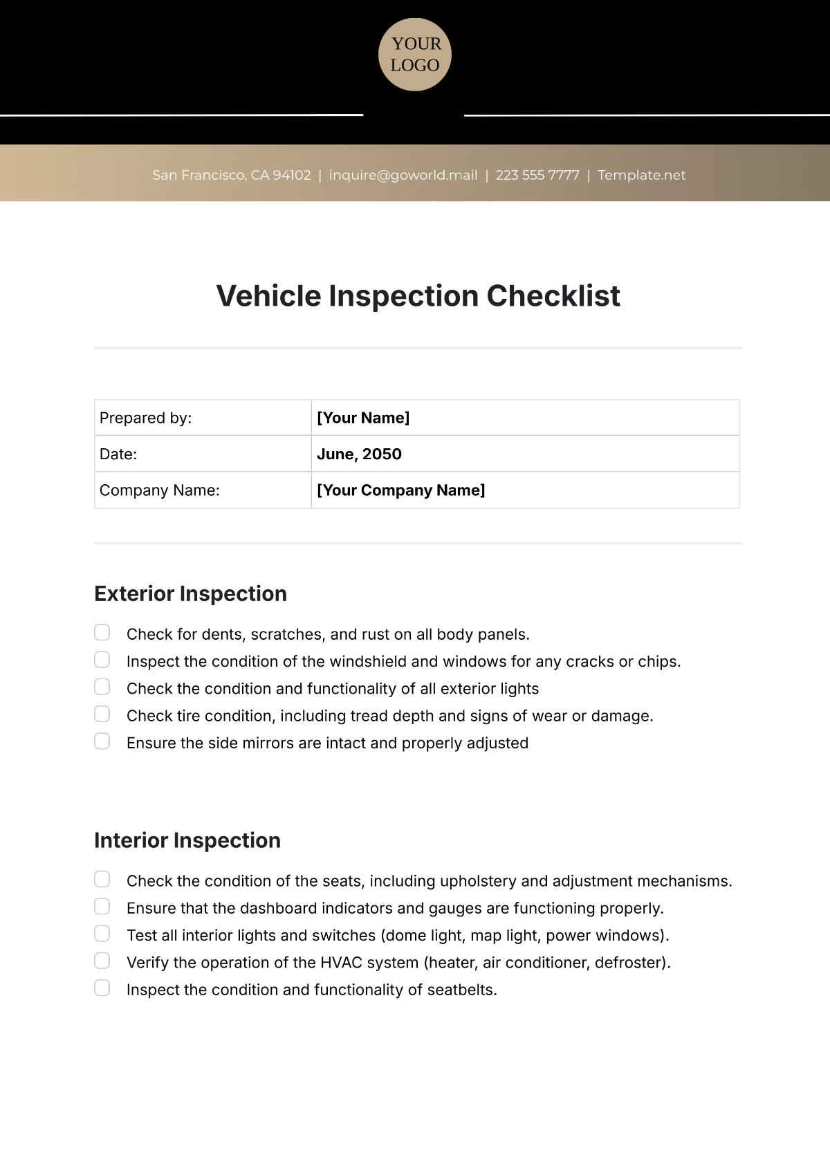 Printable Vehicle Inspection Form