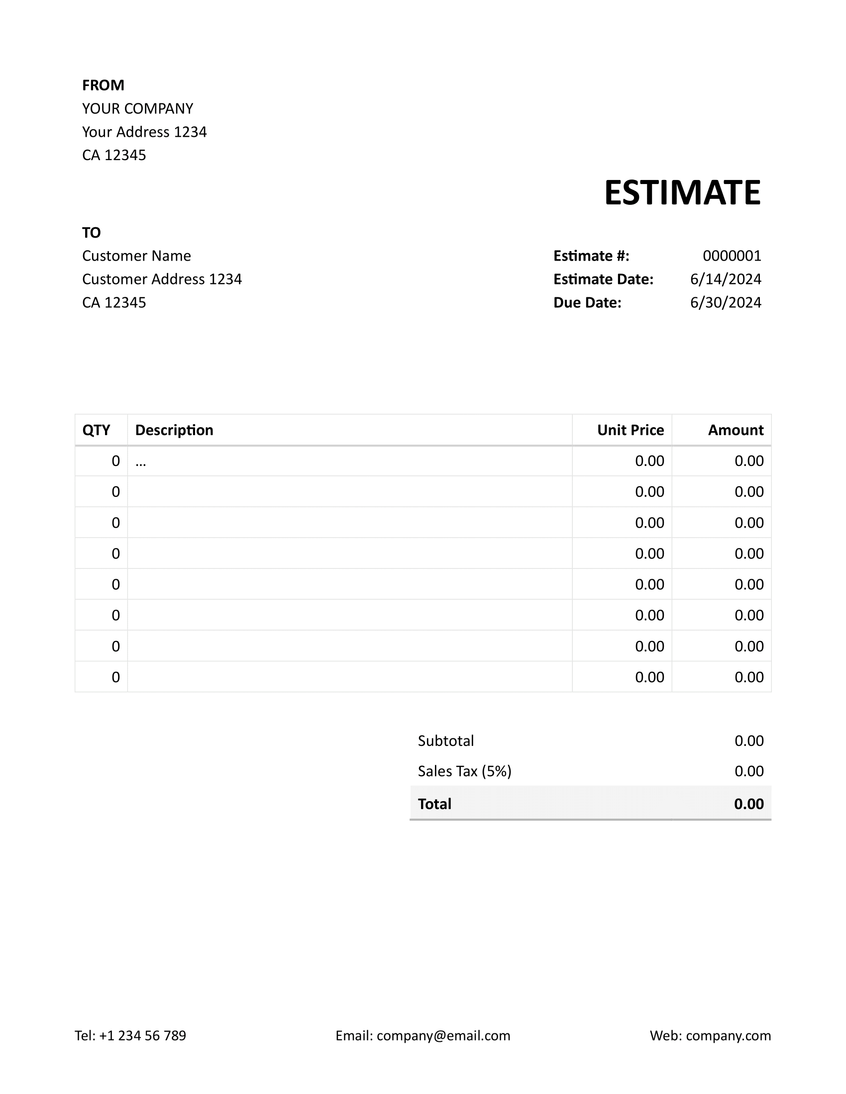 Free Word Estimate Template Docelf