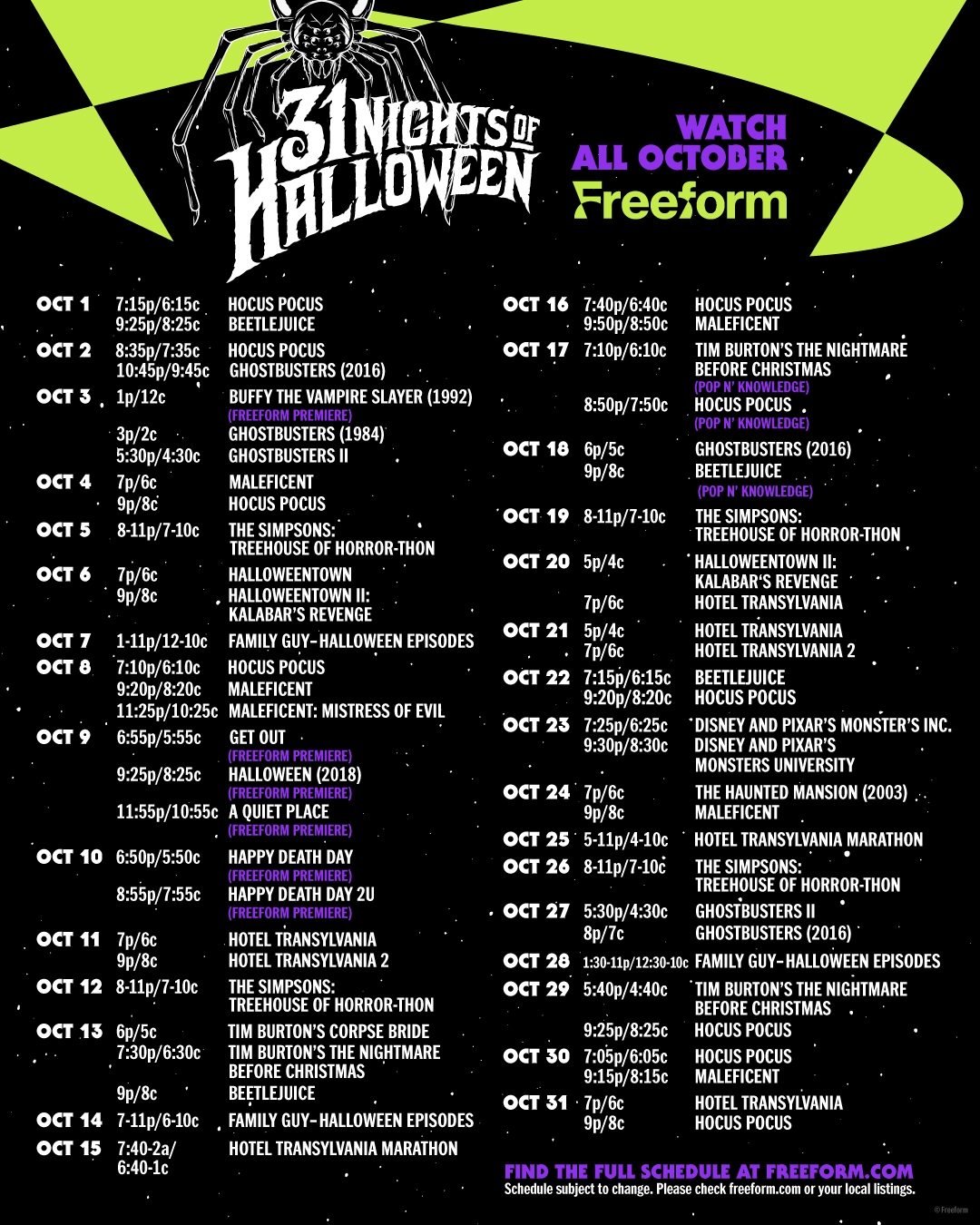 Freeform 31 Nights Of Halloween 2023 Free Printable Schedule The Denver Housewife