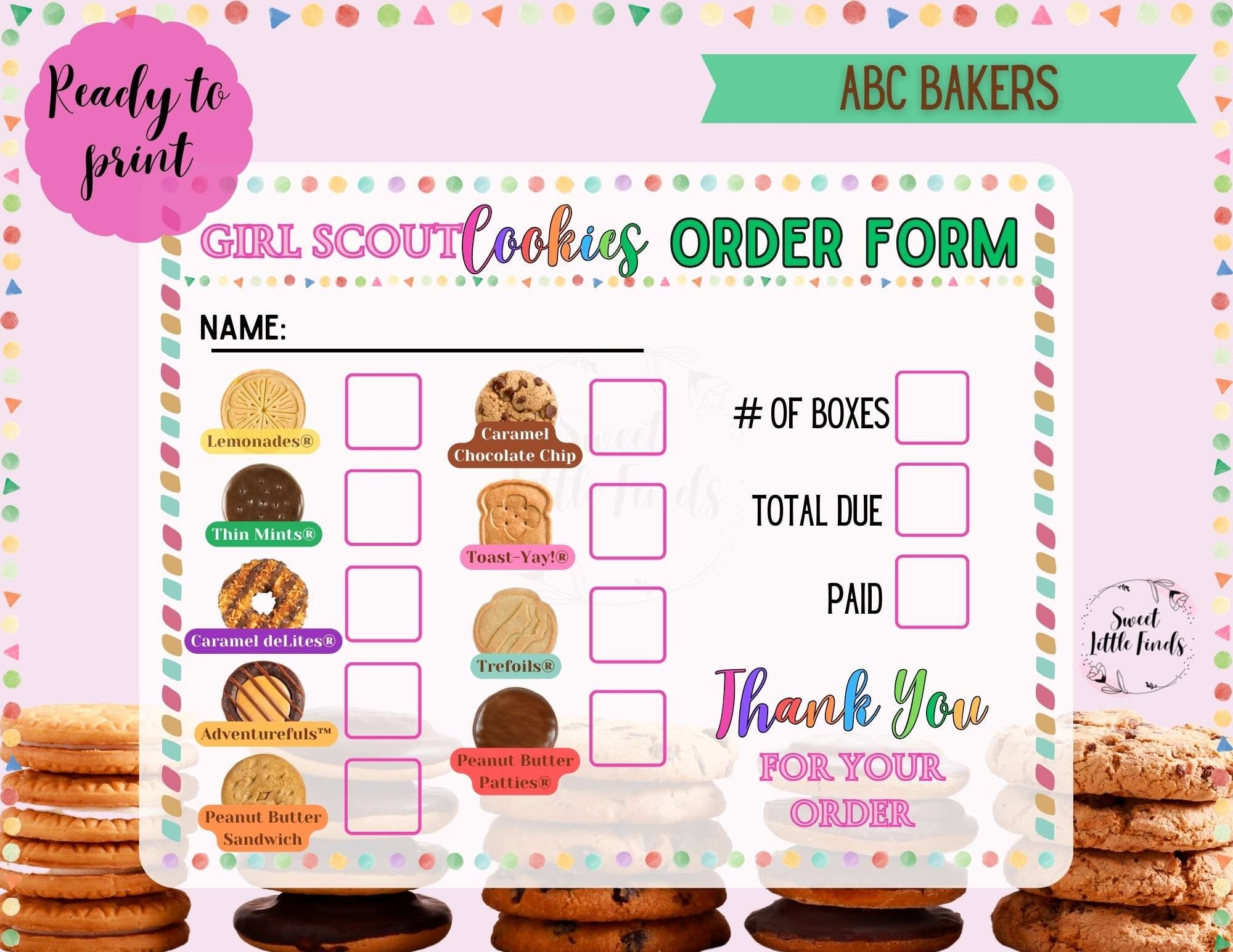 Girl Scout Cookies ABC 2025 Printable Order Form Girl Scout Cookie Poster Thank You Note 8 5 X 11 Printable PDF Digital File Etsy