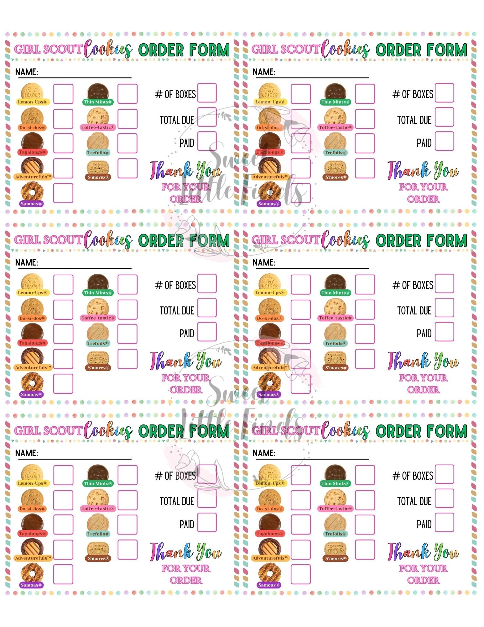 Girl Scout Cookies LBB 2025 Printable Order Form Girl Scout Cookie Thank You Note 8 5 X 11 Printable PDF Digital File Etsy