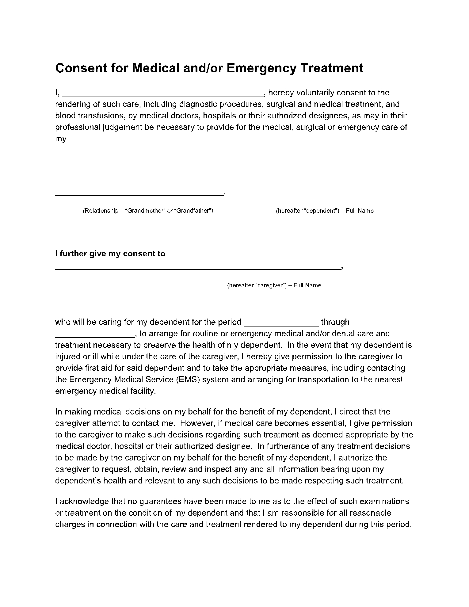 Grandparents Medical Consent Form Template CocoSign