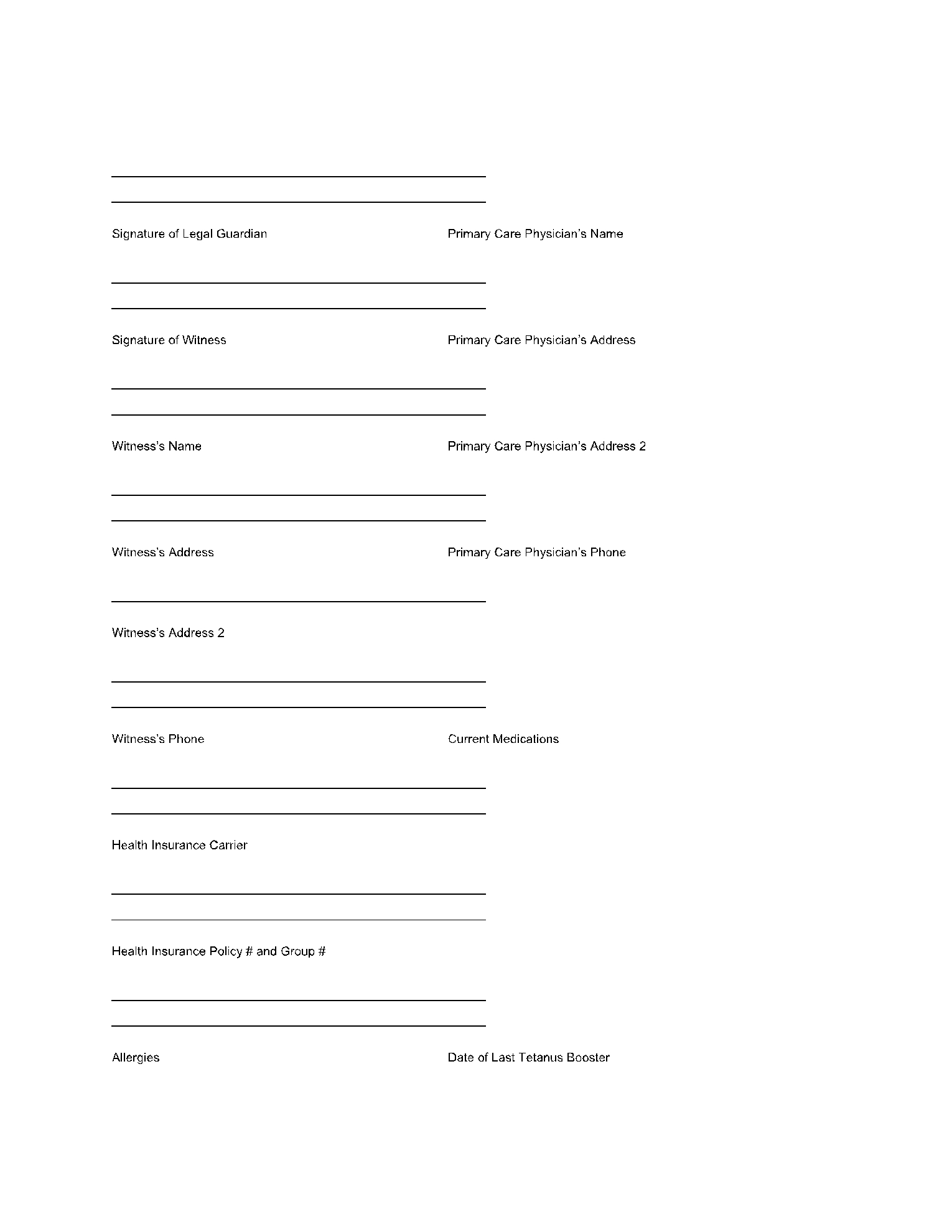 Grandparent Medical Consent Form Printable