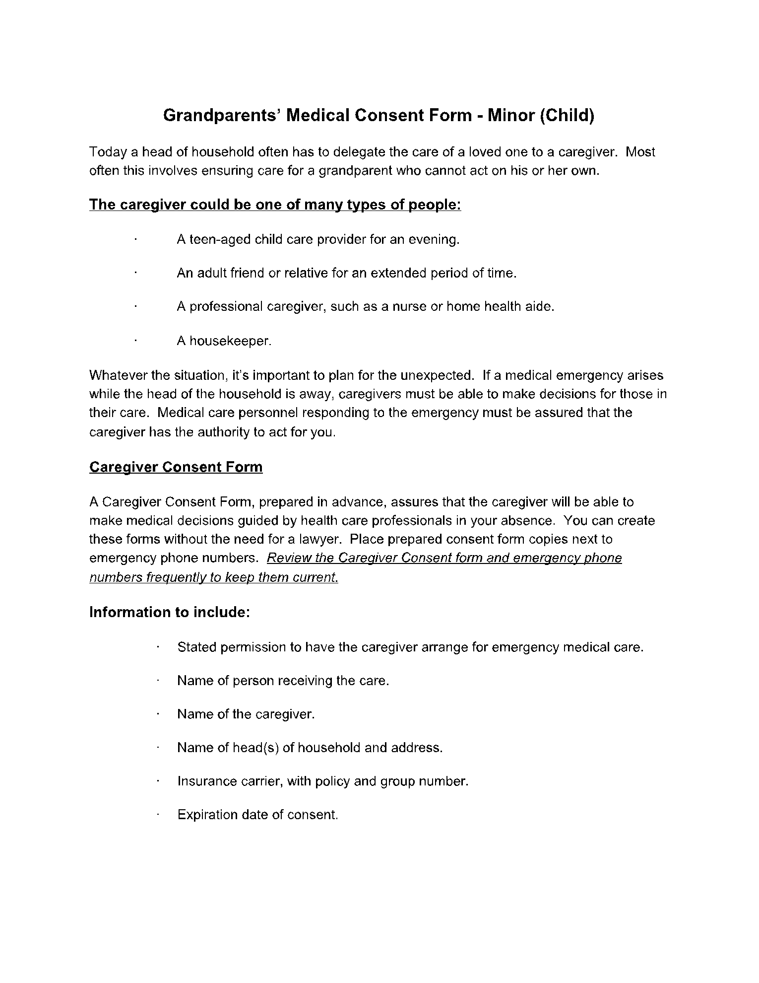 Grandparents Medical Consent Form Template CocoSign