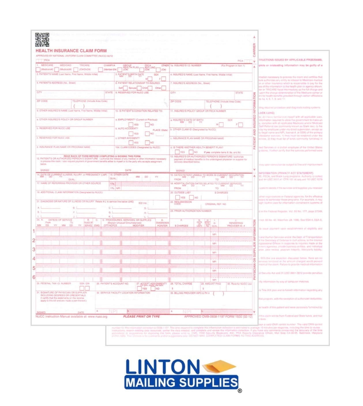 Health Insurance Claim Forms New CMS 1500 HCFA 04 14 Medicare Approved 02 12 Version 1 Part 8 5 X 11 24 lb Paper 1 CASE Of 2500 Sheets Forms Walmart