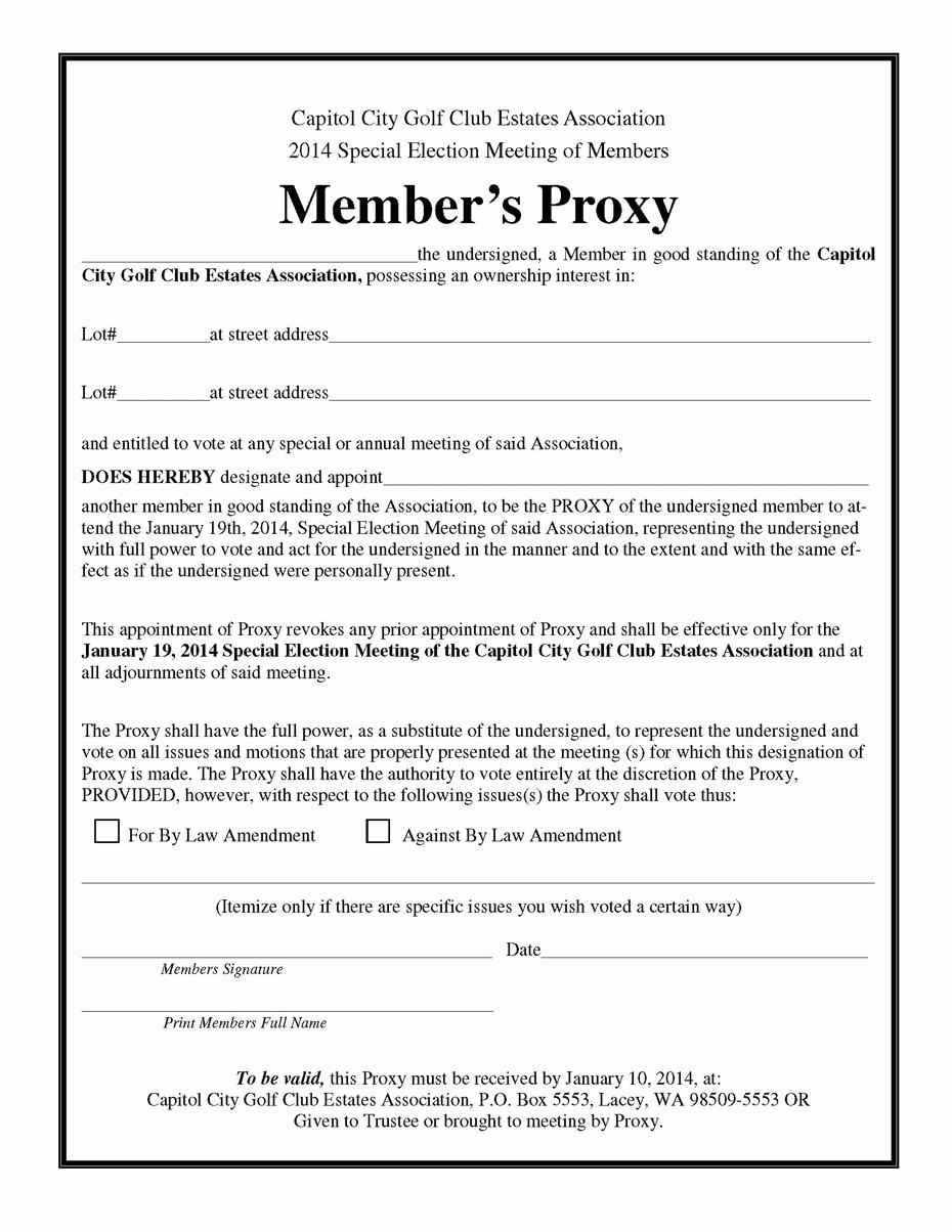 Hoa Proxy Form Template Free Printable Documents