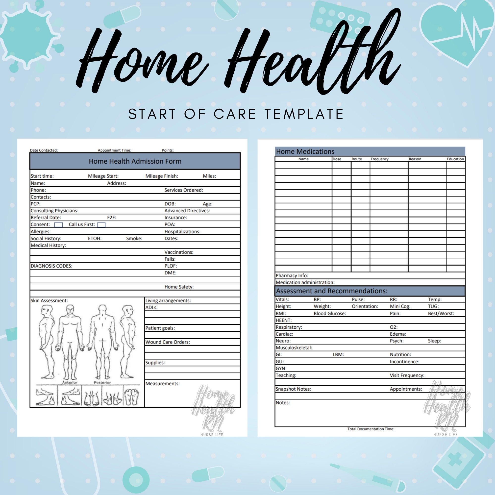 Home Health Nurse Start Of Care Template OASIS Nurse Brain SOC Nurse Report Nurse Planner Home Health Form Admission Form Etsy