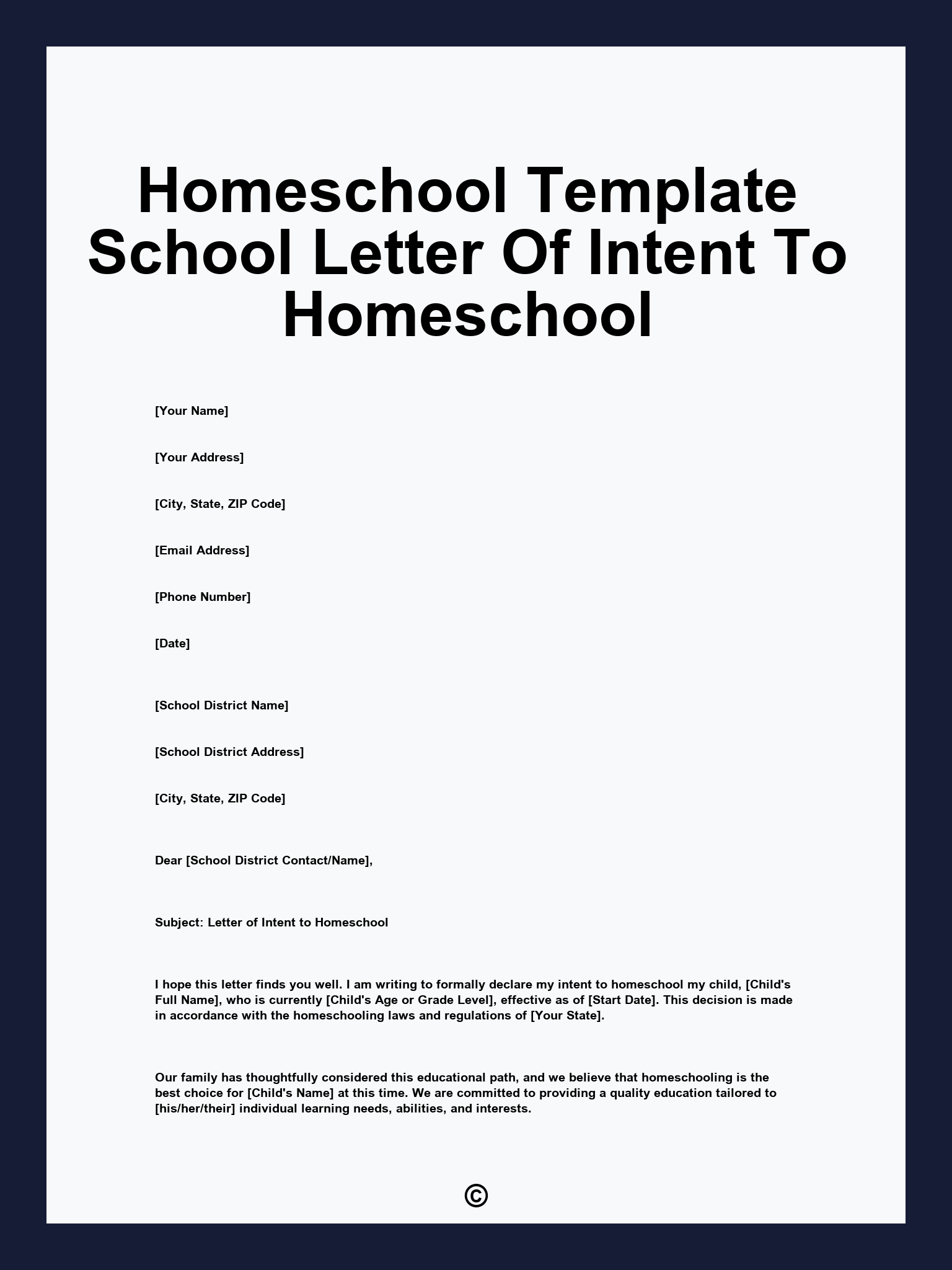 Homeschool Template School Letter Of Intent To Homeschool