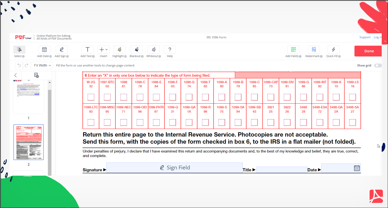 1096 Form Printable