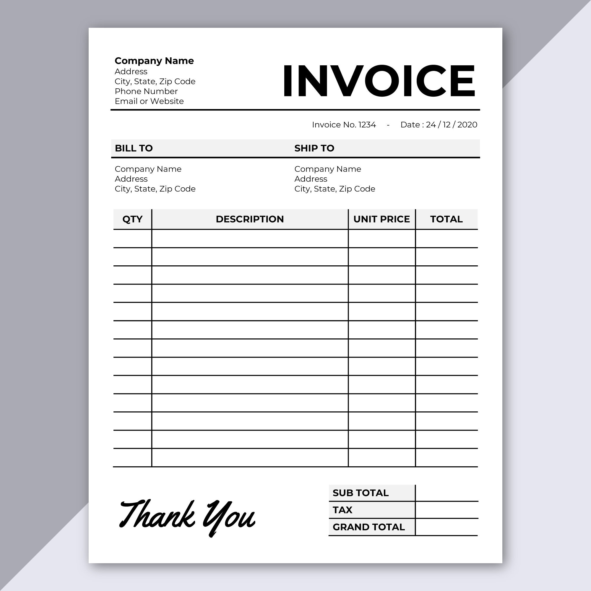 Invoice Template Printable Invoice Editable Invoice Receipt Worksheets Library