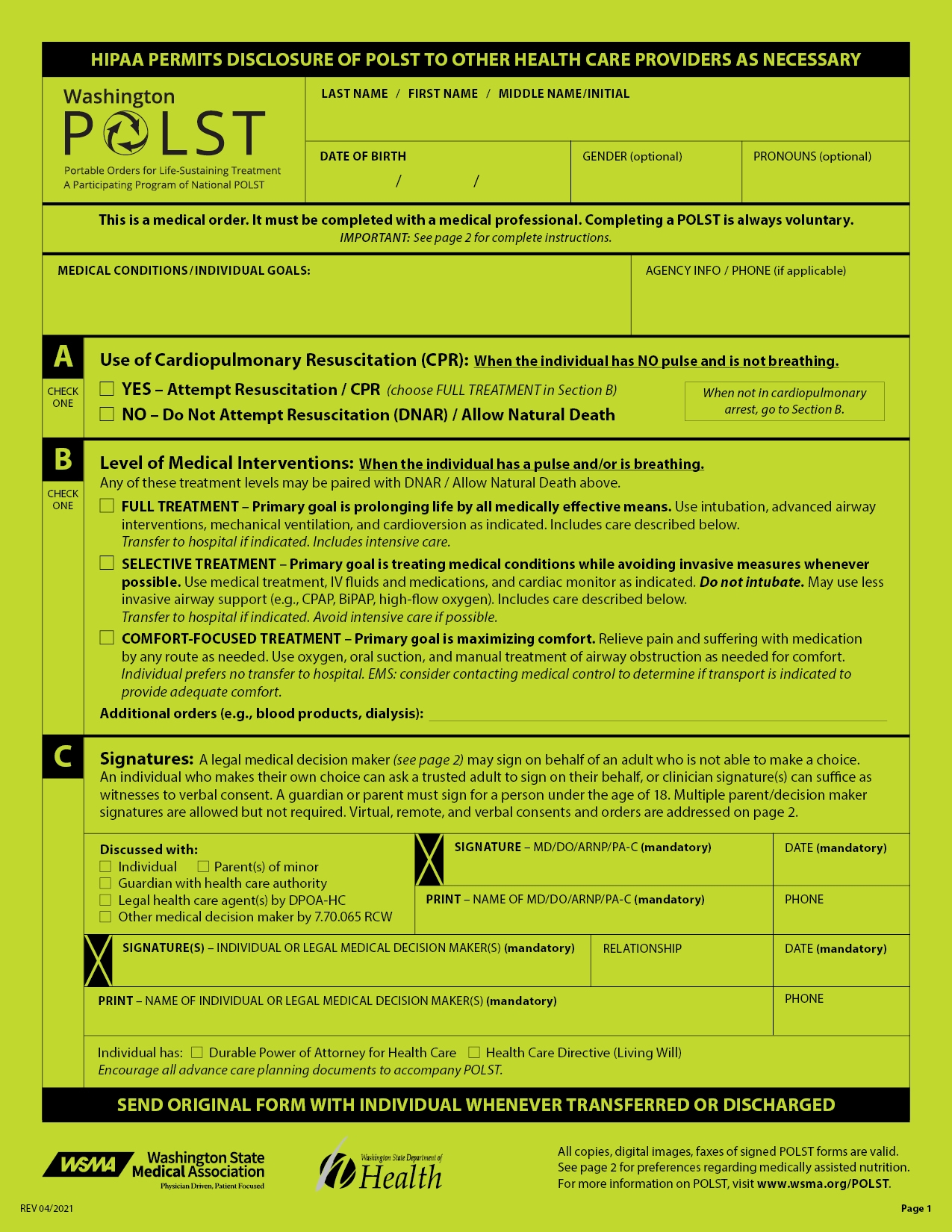Item Detail POLST Form
