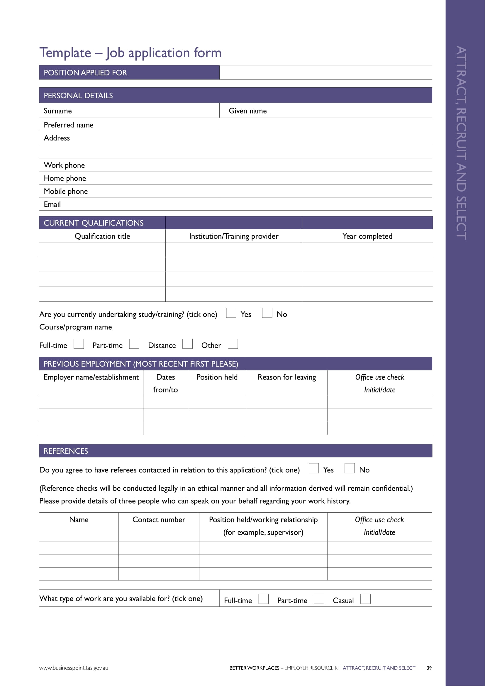 Free Printable Job Application Forms