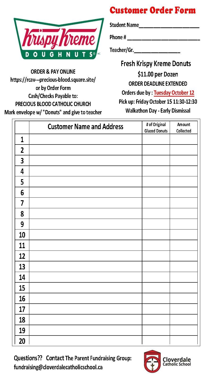 Krispy Kreme Fundraiser Extended To October 12 Cloverdale Catholic School