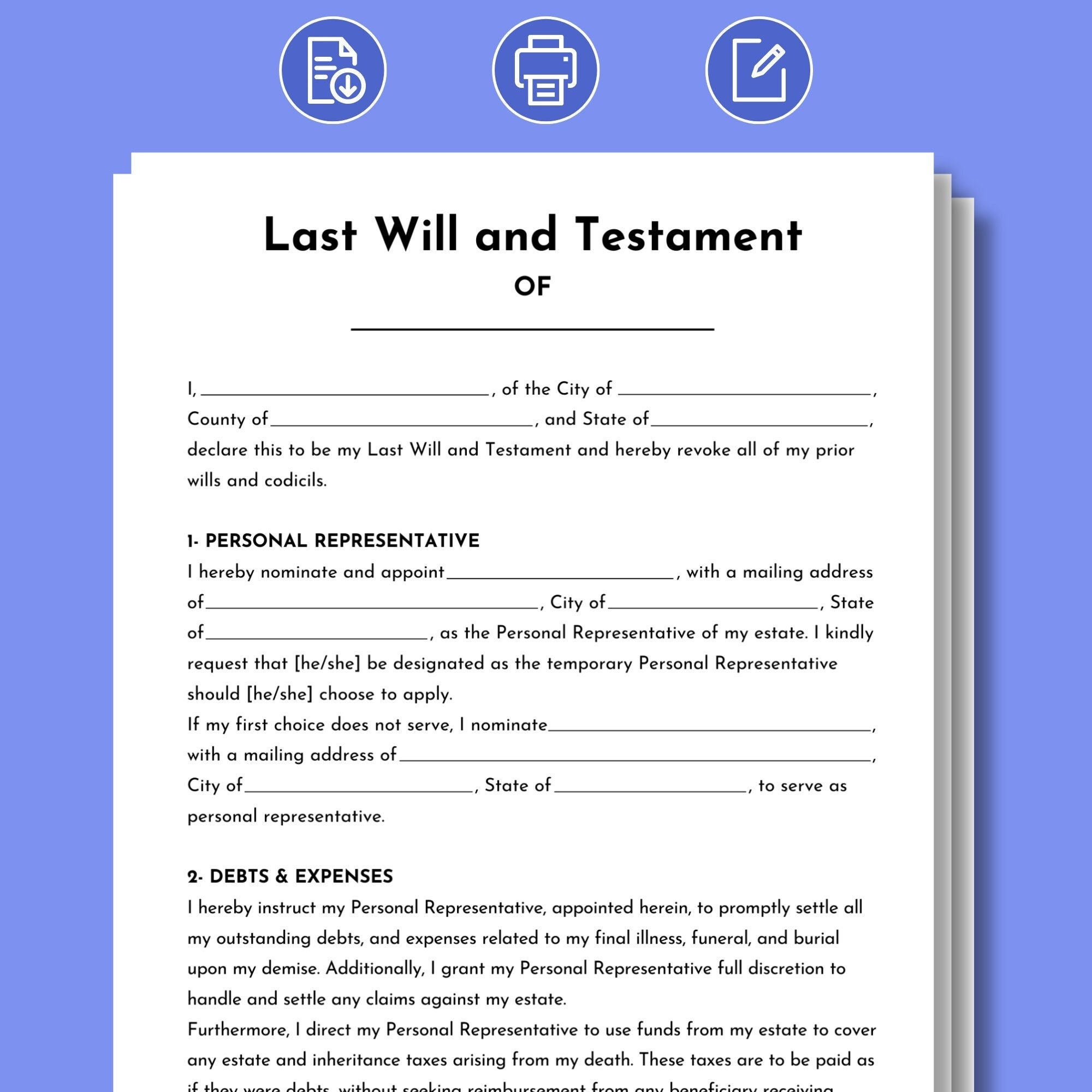 Letzter Wille Und Testament Bearbeitbare Vorlage F r Letzten Willen Und Testament Druckbares Last Will And Testament Form PDF Sofortiger Download Digital Etsy de