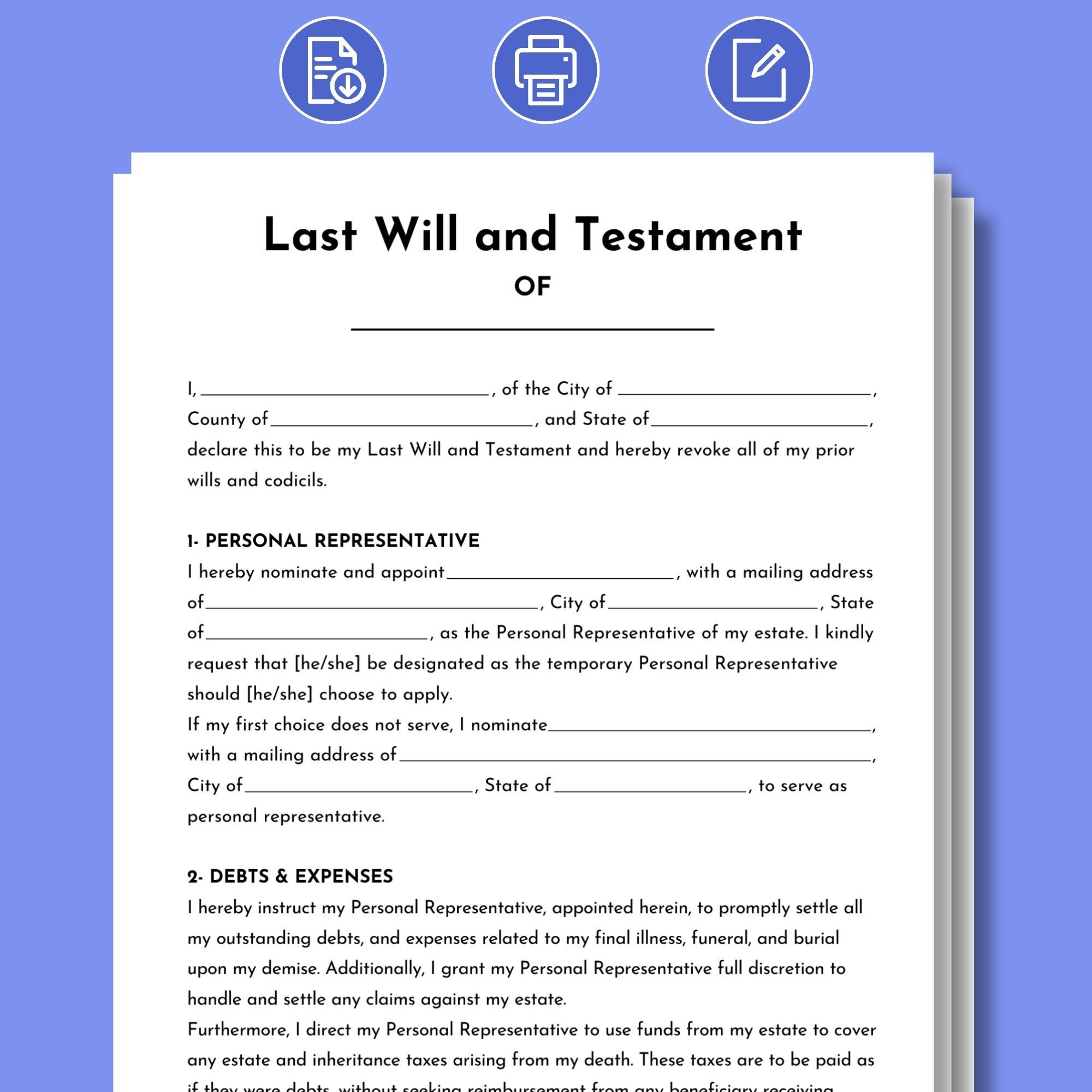 Letzter Wille Und Testament Bearbeitbare Vorlage F r Letzten Willen Und Testament Druckbares Last Will And Testament Form PDF Sofortiger Download Digital Etsy de